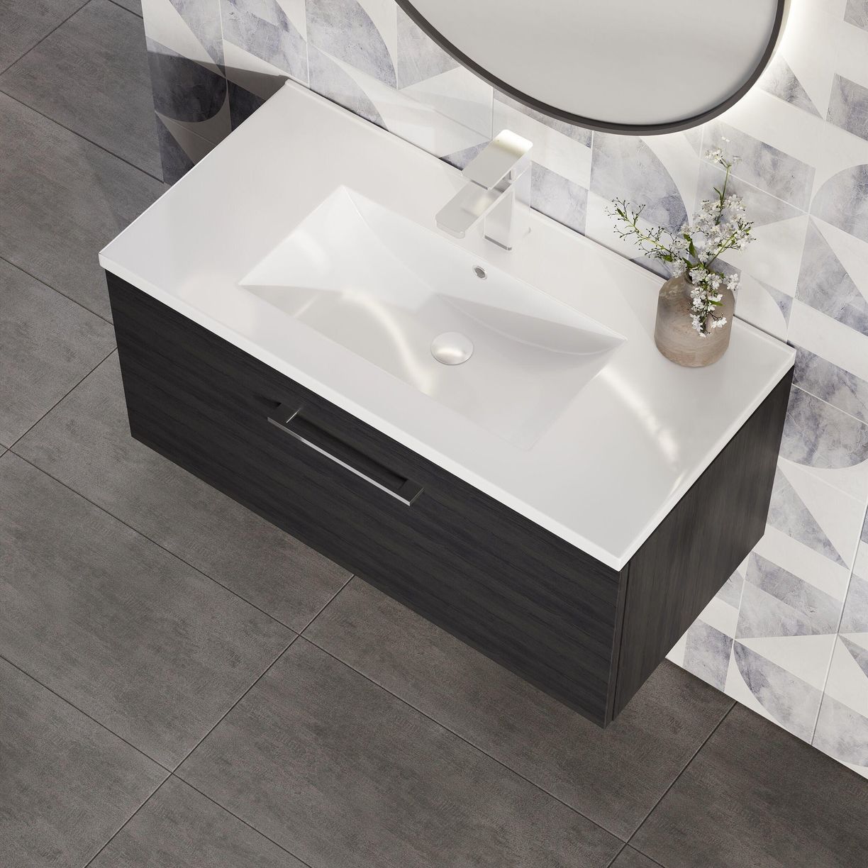 800mm WH 1-Drawer Vanity & Basin 2 - Charcoal Black