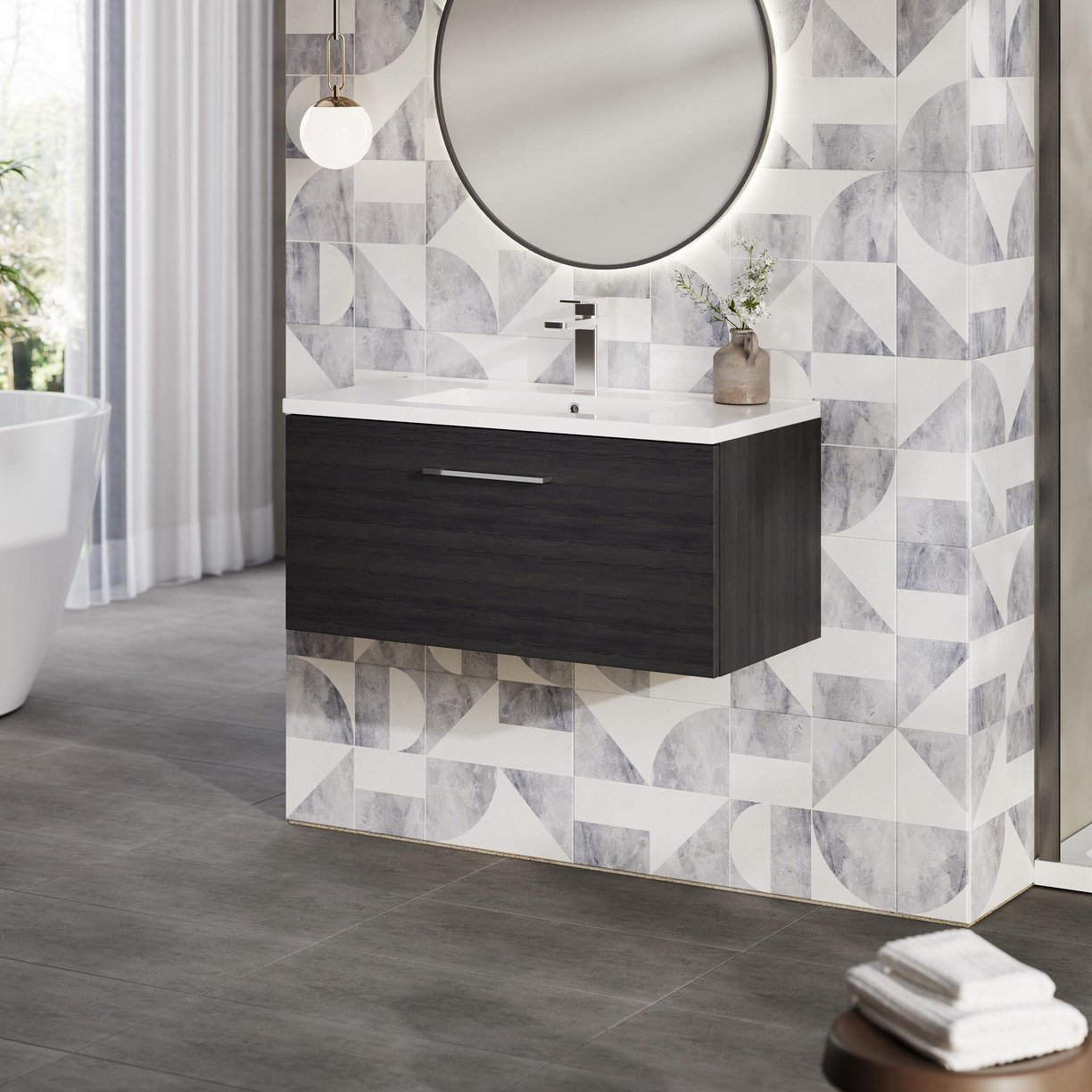 800mm WH 1-Drawer Vanity & Basin 2 - Charcoal Black