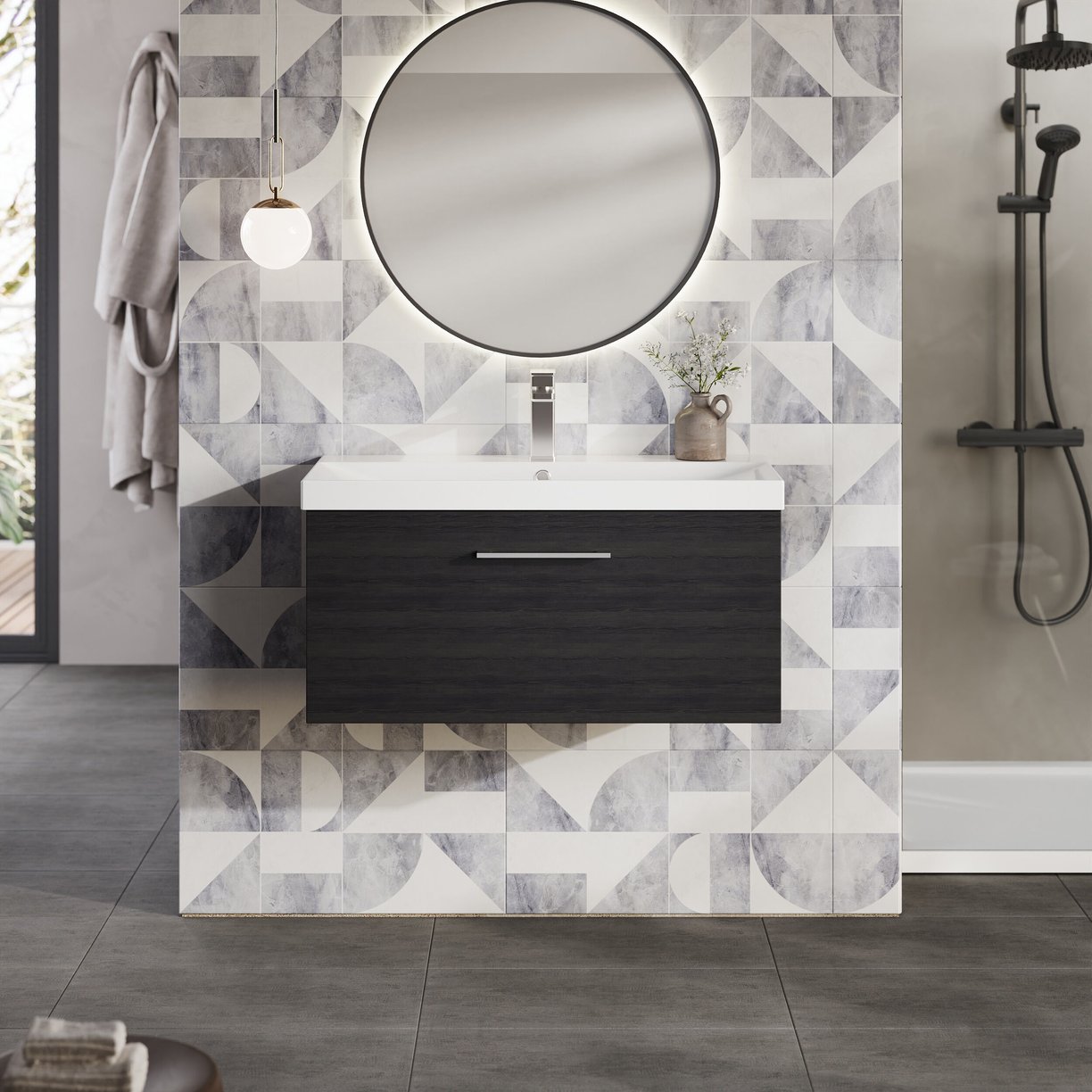 800mm WH 1-Drawer Vanity & Basin 3 - Charcoal Black