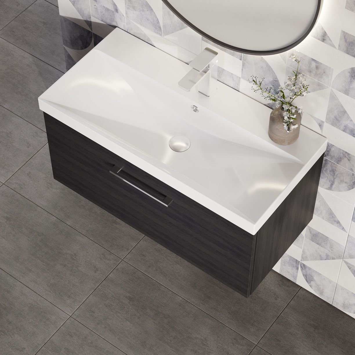 800mm WH 1-Drawer Vanity & Basin 3 - Charcoal Black