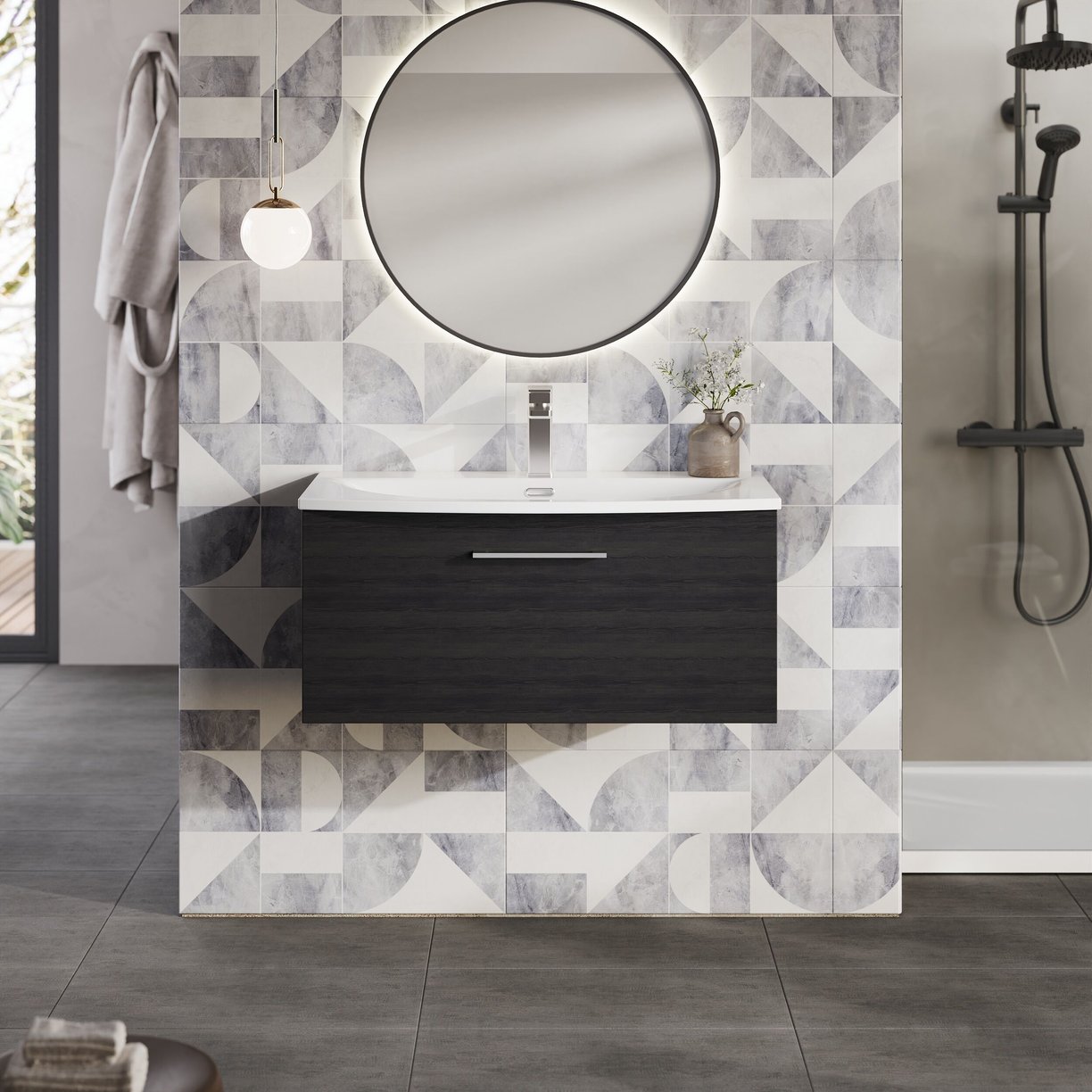 800mm WH 1-Drawer Vanity & Basin 4 - Charcoal Black