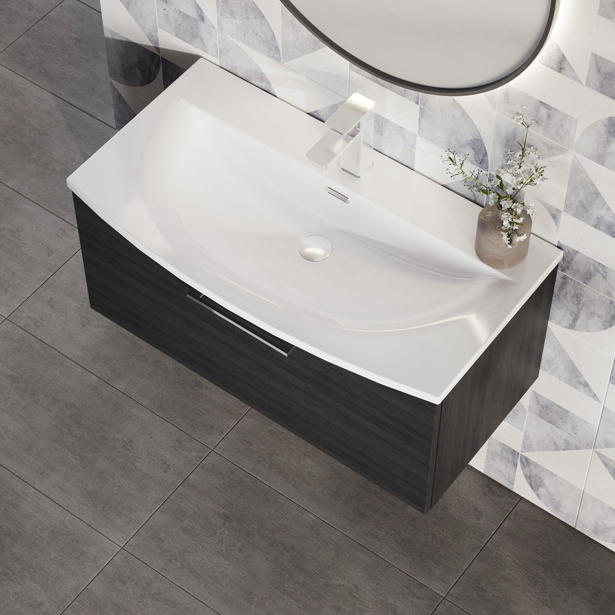 800mm WH 1-Drawer Vanity & Basin 4 - Charcoal Black