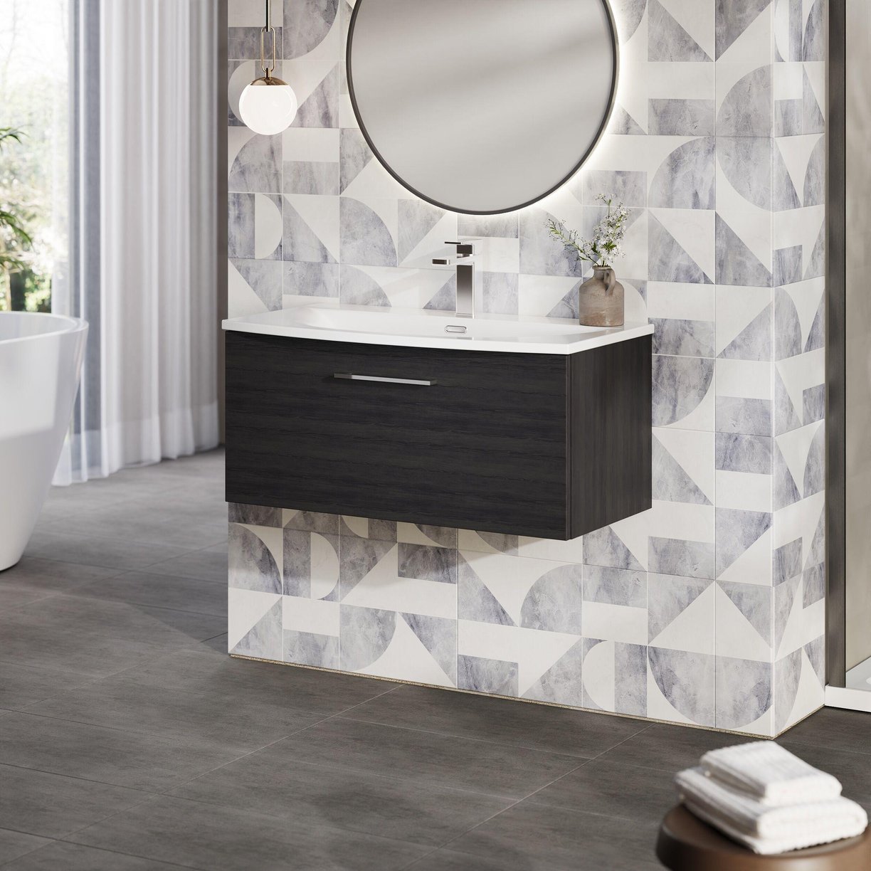 800mm WH 1-Drawer Vanity & Basin 4 - Charcoal Black