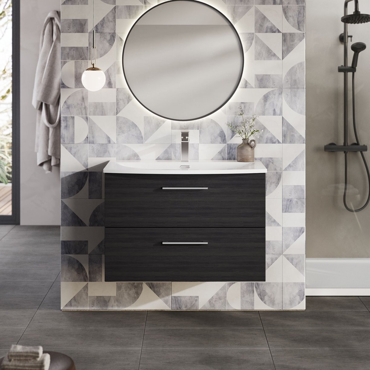 800mm WH 2-Drawer Vanity & Basin 4 - Charcoal Black