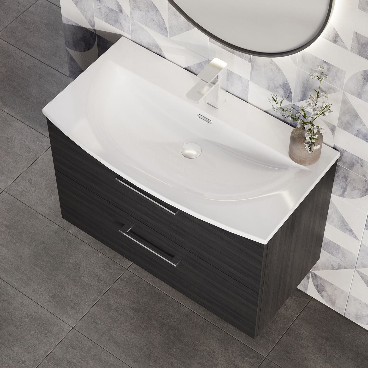 800mm WH 2-Drawer Vanity & Basin 4 - Charcoal Black