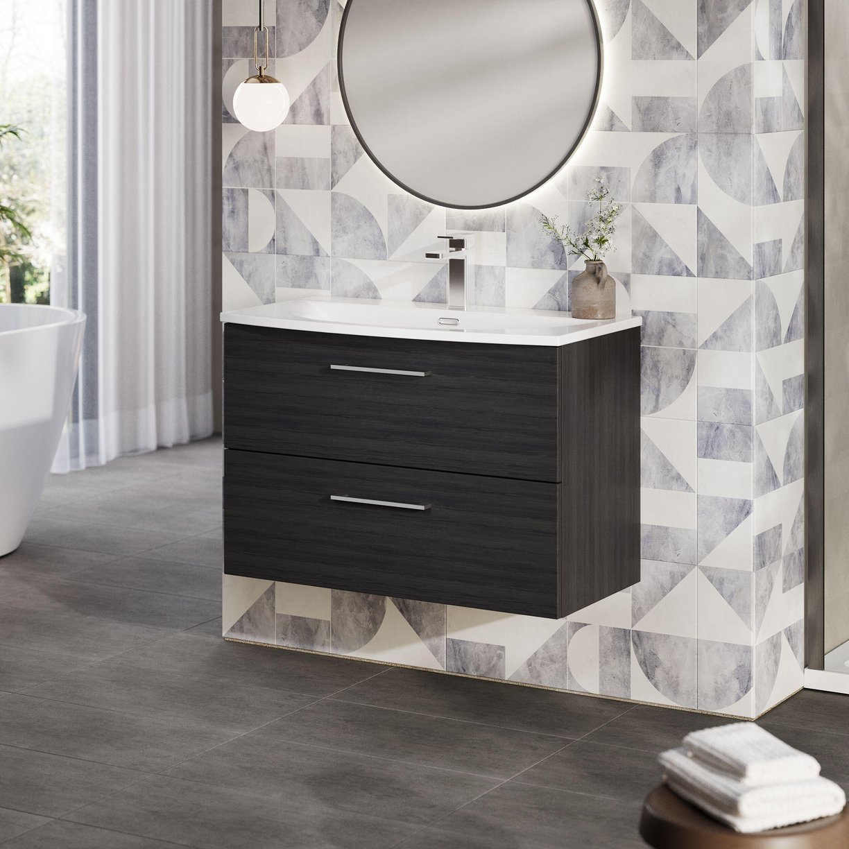 800mm WH 2-Drawer Vanity & Basin 4 - Charcoal Black