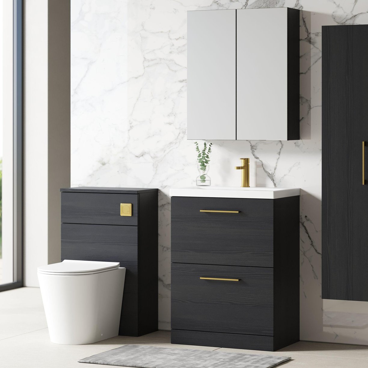 600mm FS 2-Drawer Vanity & Basin 1 - Charcoal Black