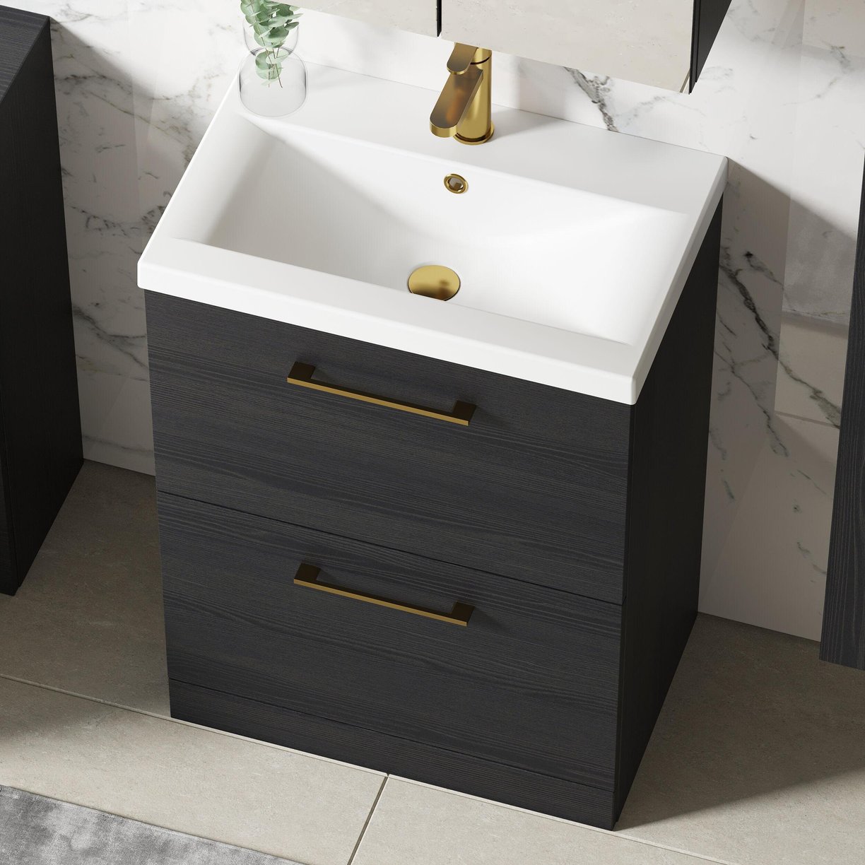600mm FS 2-Drawer Vanity & Basin 1 - Charcoal Black