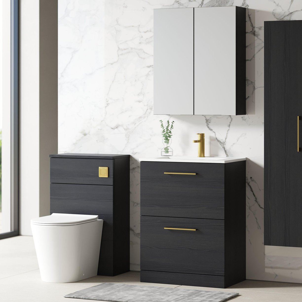 600mm FS 2-Drawer Vanity & Basin 2 - Charcoal Black