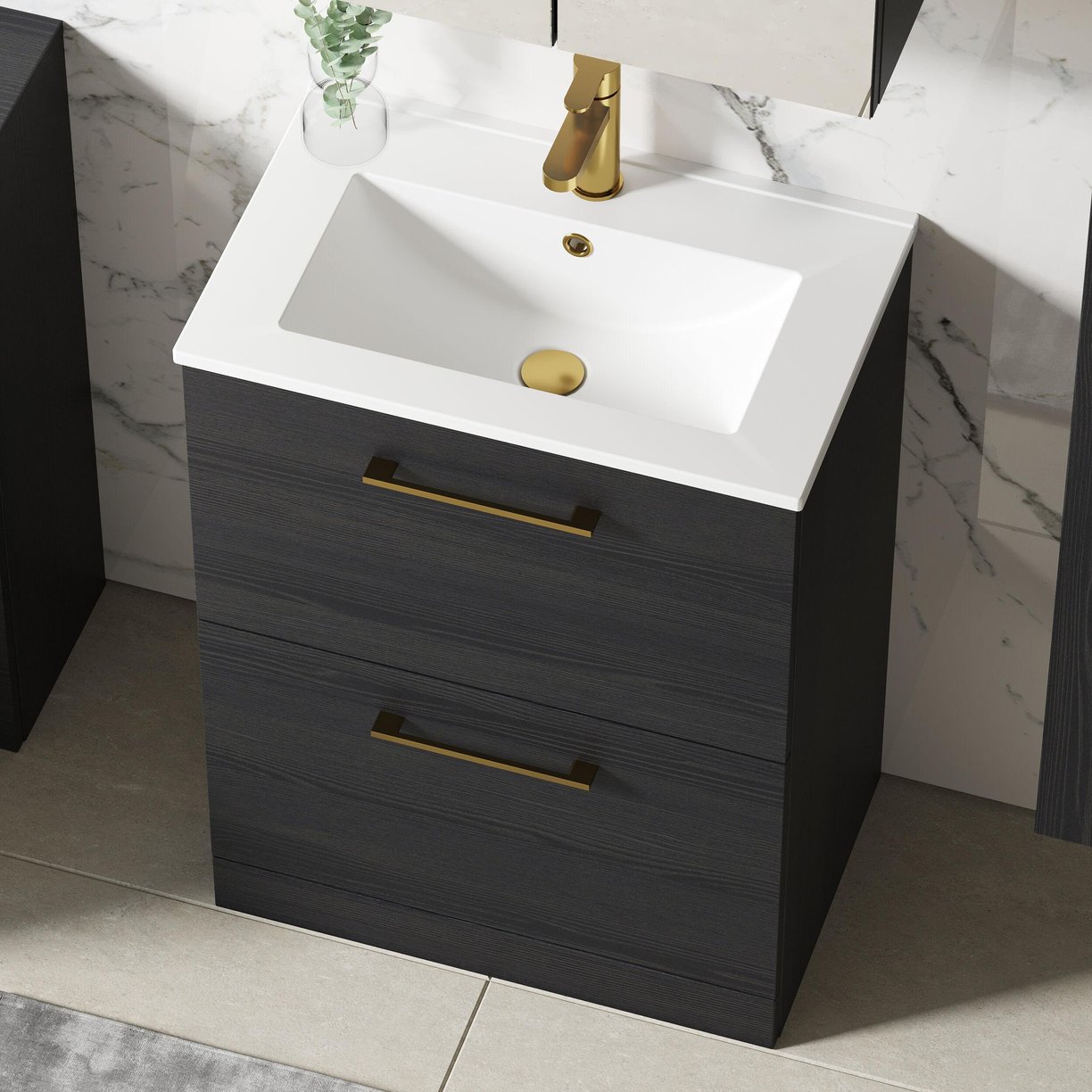 600mm FS 2-Drawer Vanity & Basin 2 - Charcoal Black