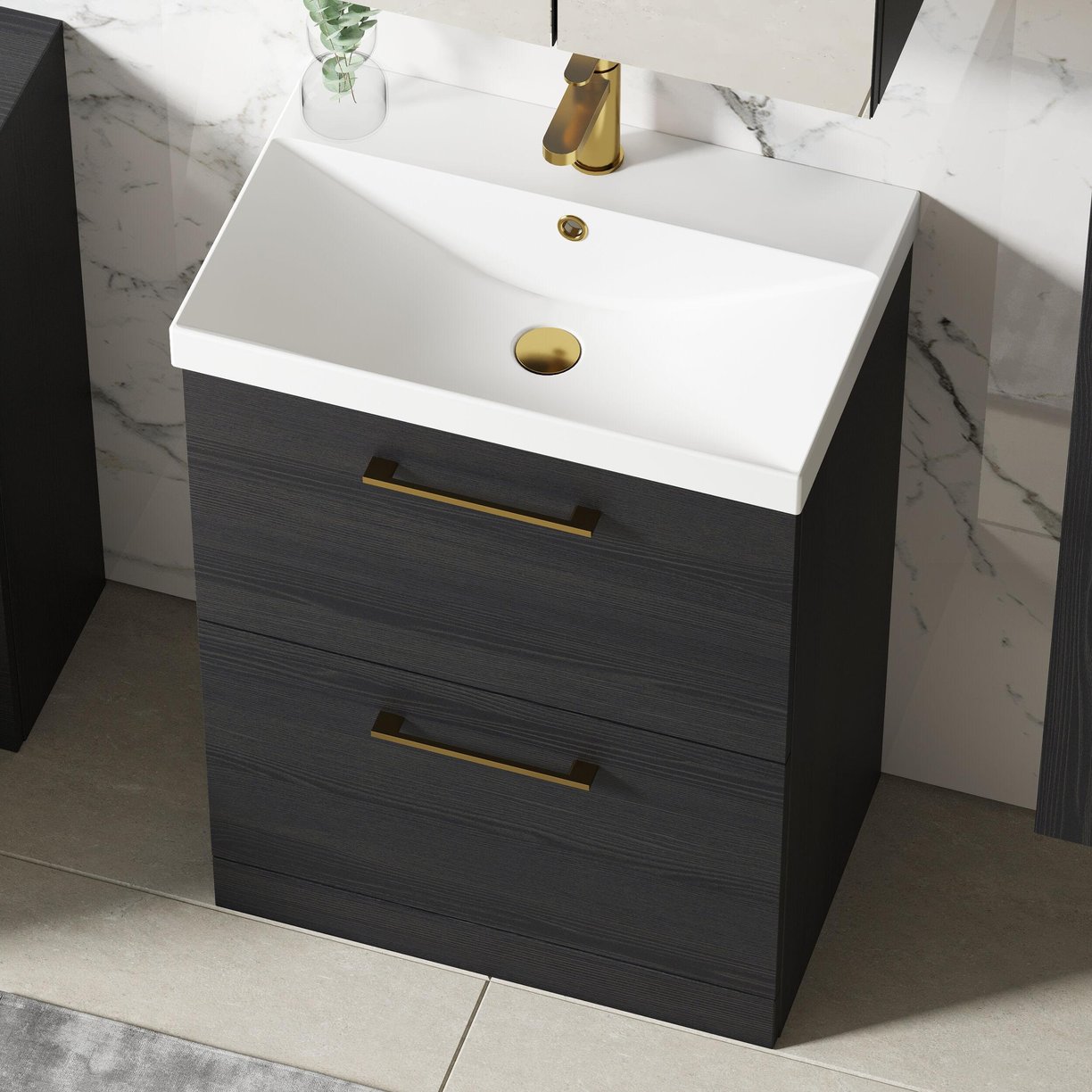 600mm FS 2-Drawer Vanity & Basin 3 - Charcoal Black
