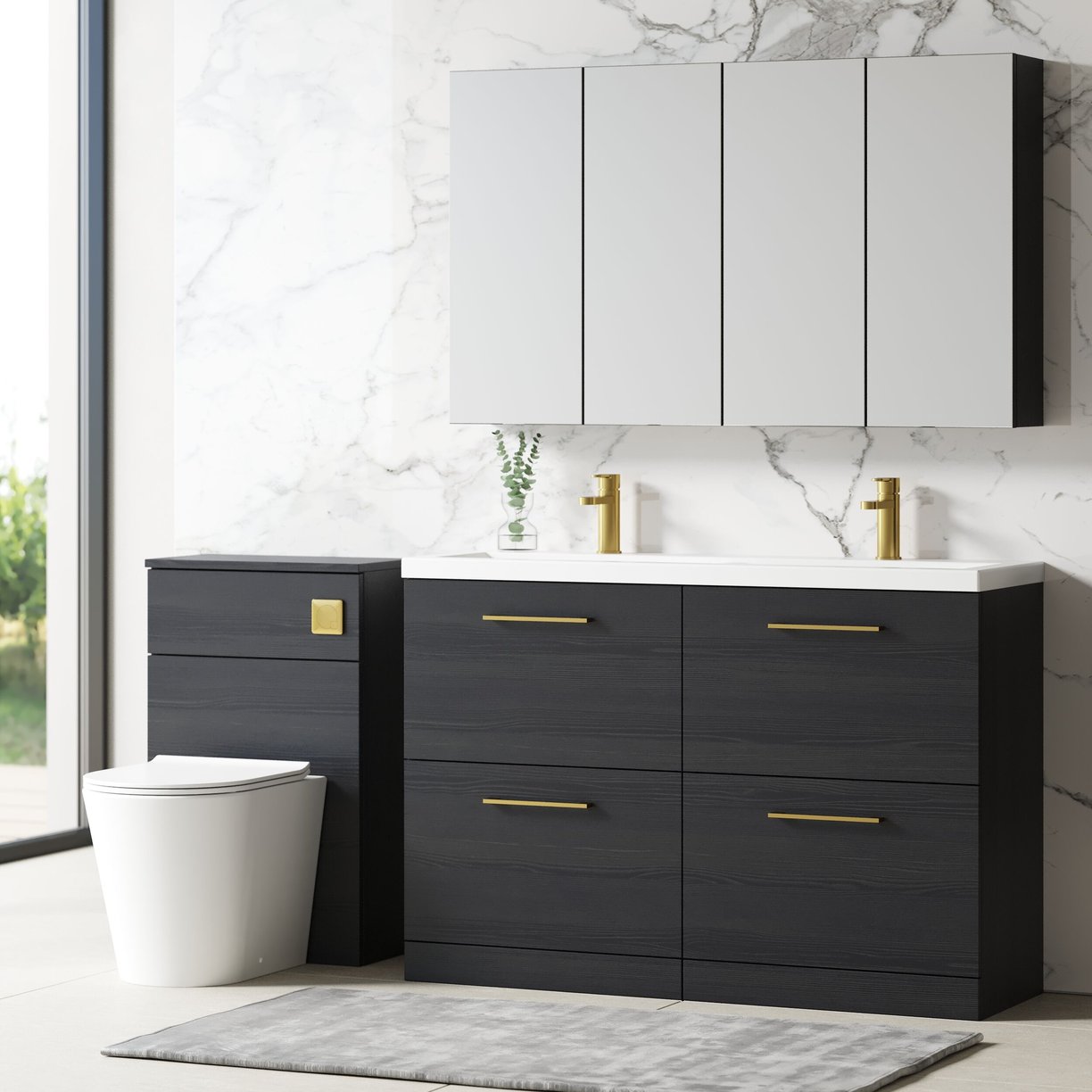 1200mm FS 4-Drawer Vanity & Double Basin - Charcoal Black