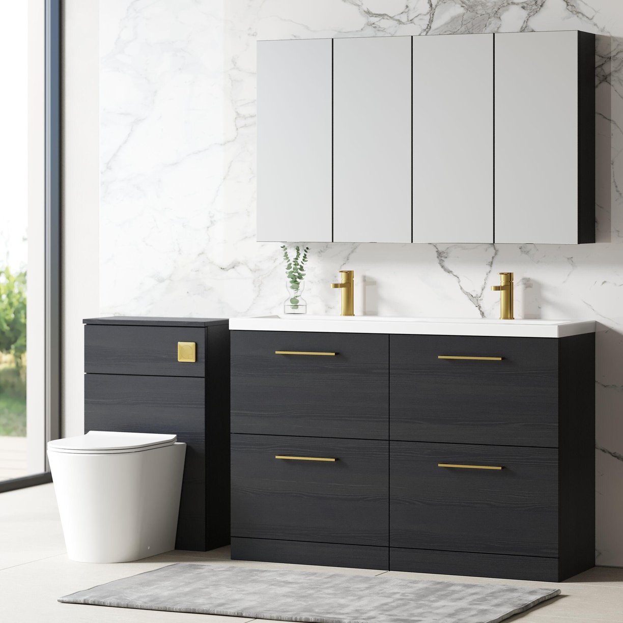 1200mm FS 4-Drawer Vanity & Double Basin - Charcoal Black