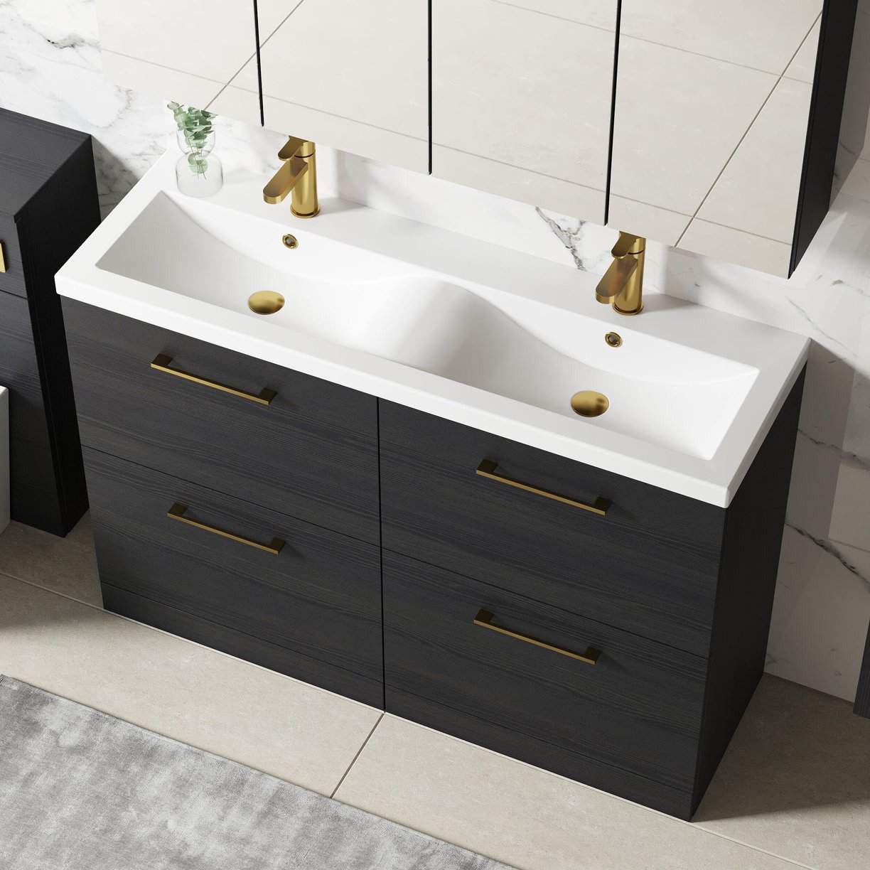 1200mm FS 4-Drawer Vanity & Double Basin - Charcoal Black