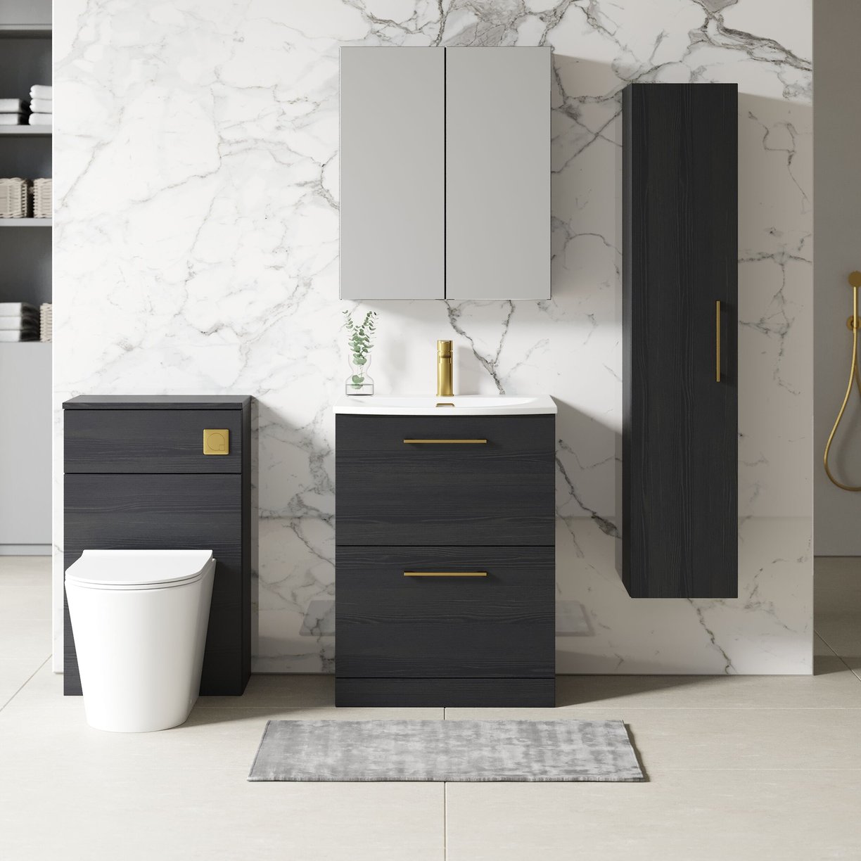 600mm FS 2-Drawer Vanity & Basin 4 - Charcoal Black