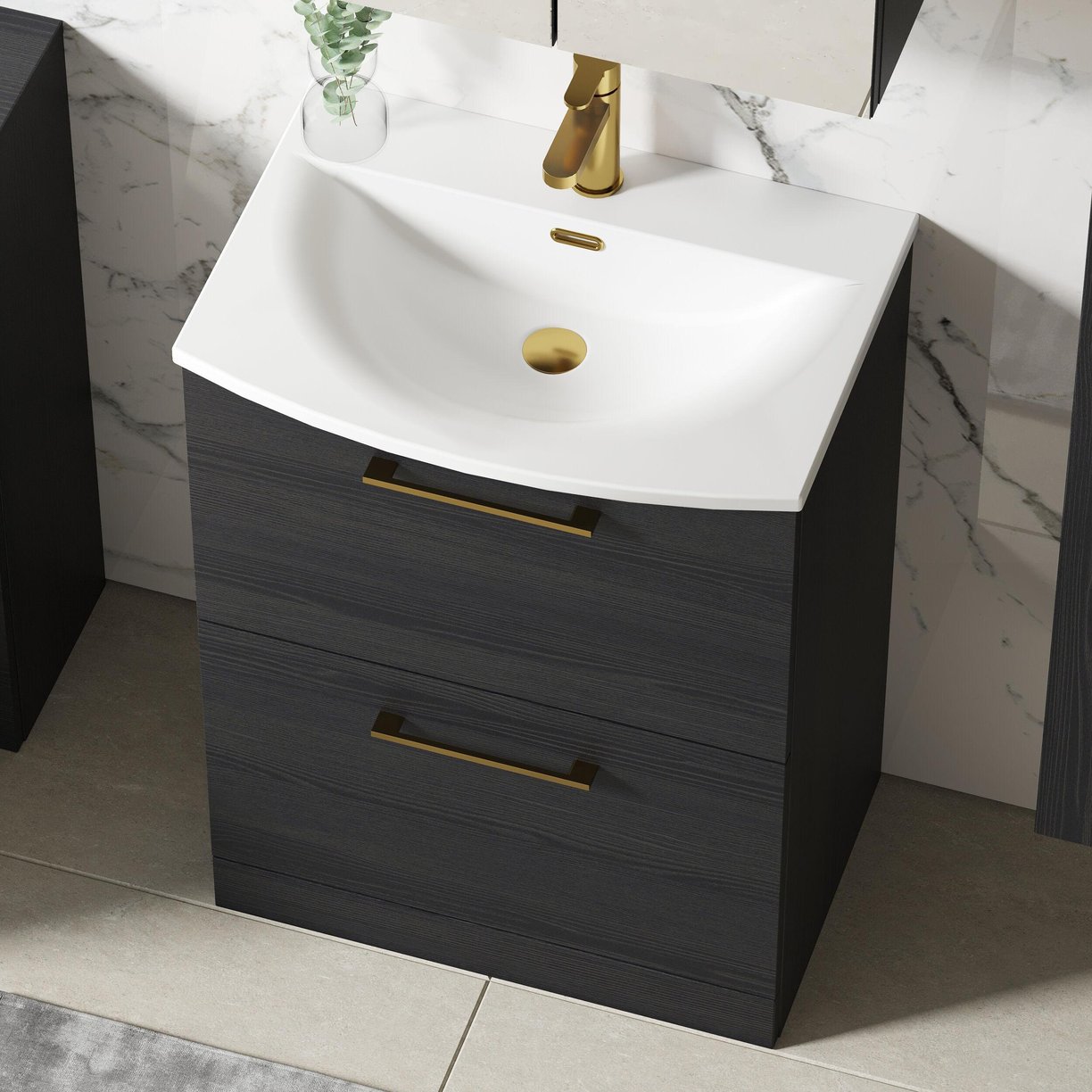 600mm FS 2-Drawer Vanity & Basin 4 - Charcoal Black