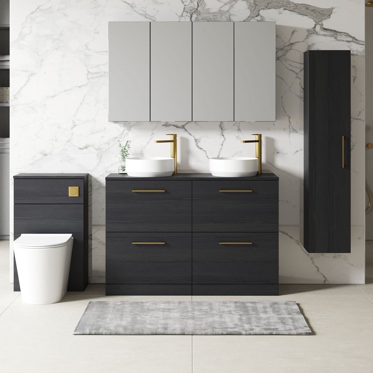 1200mm FS 4-Drawer Vanity & Worktop - Charcoal Black