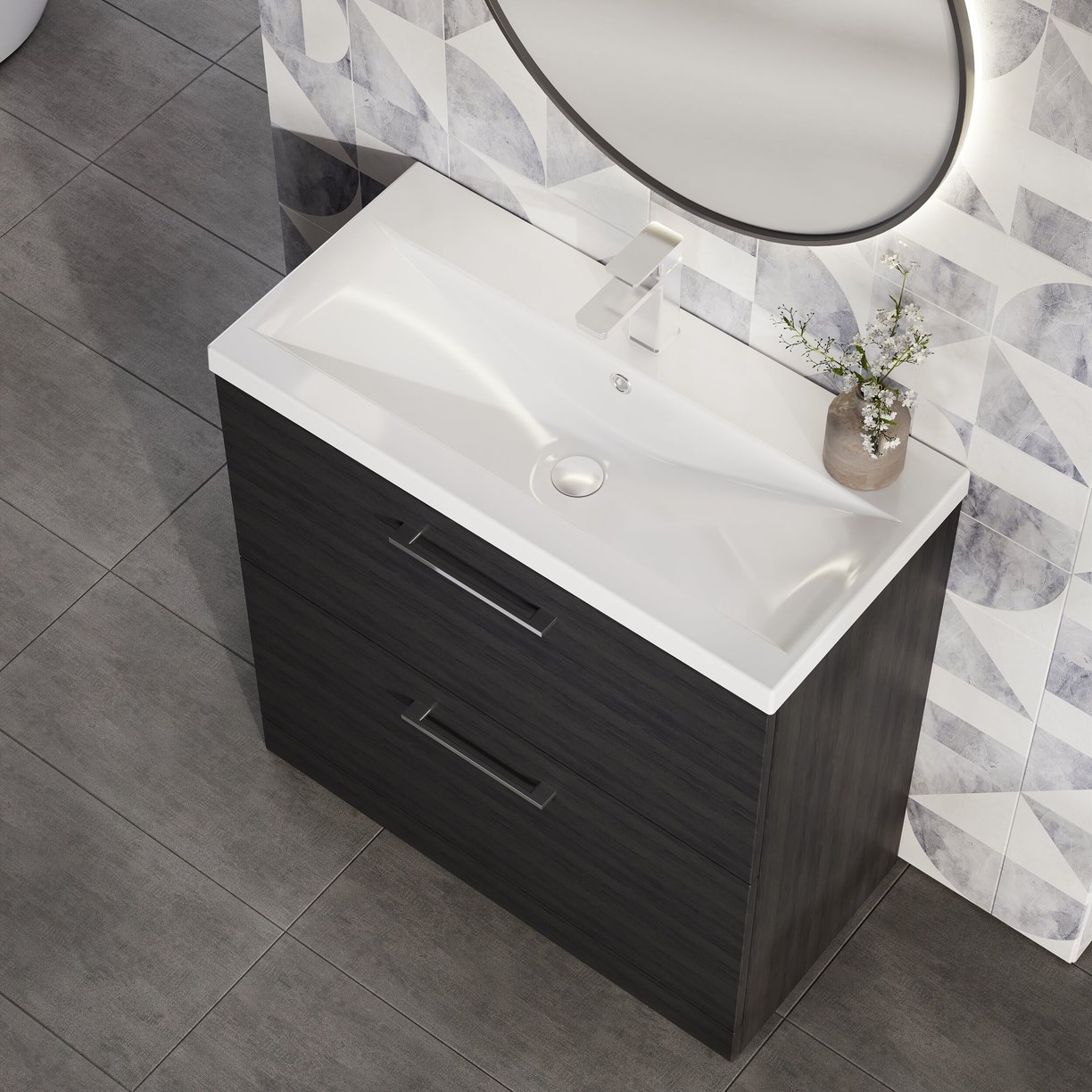 800mm FS 2-Drawer Vanity & Basin 1 - Charcoal Black