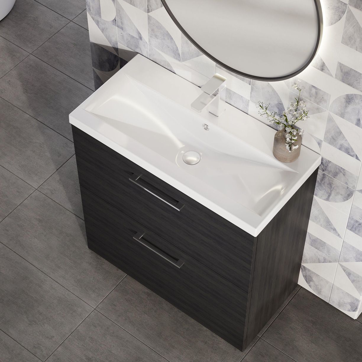 800mm FS 2-Drawer Vanity & Basin 1 - Charcoal Black