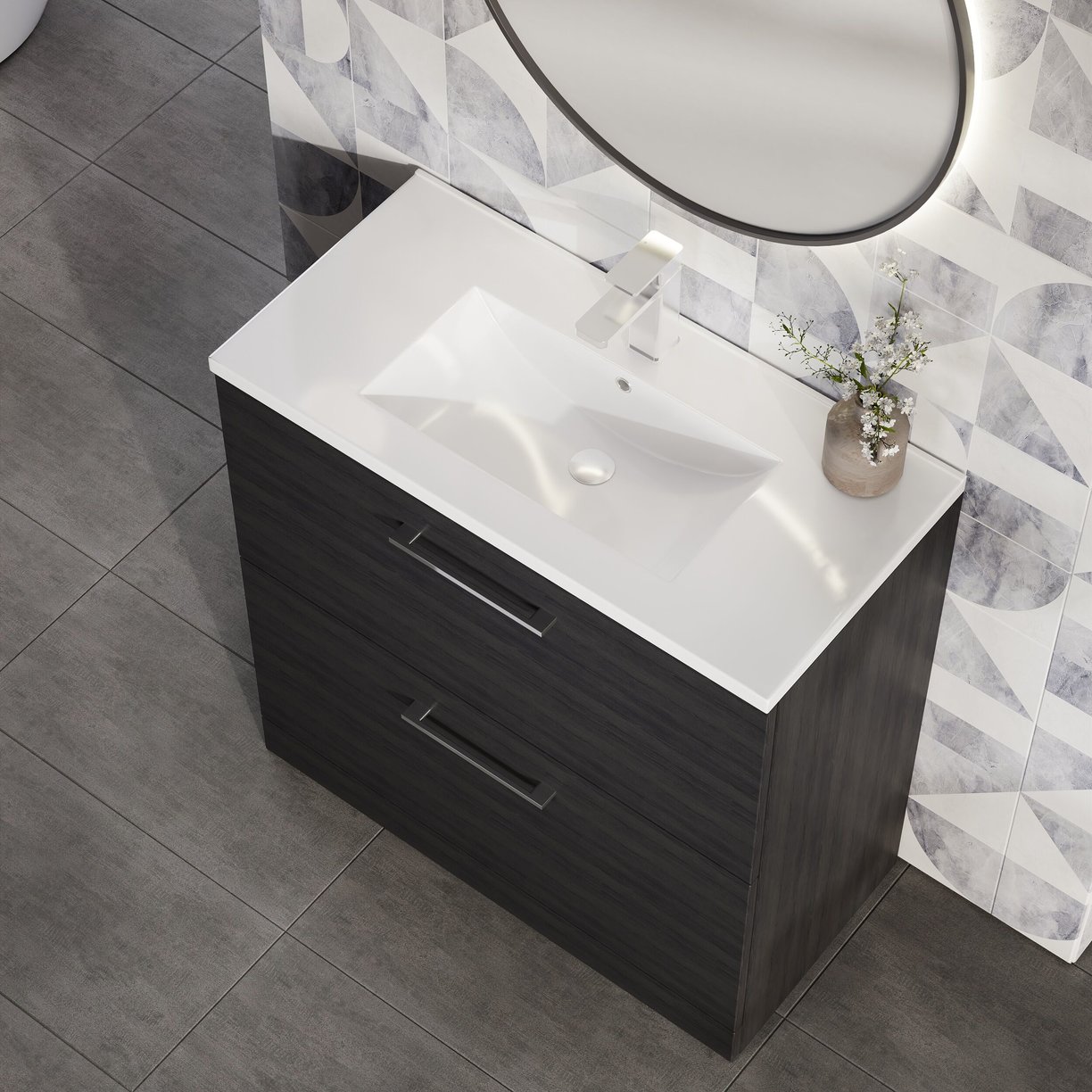 800mm FS 2-Drawer Vanity & Basin 2 - Charcoal Black