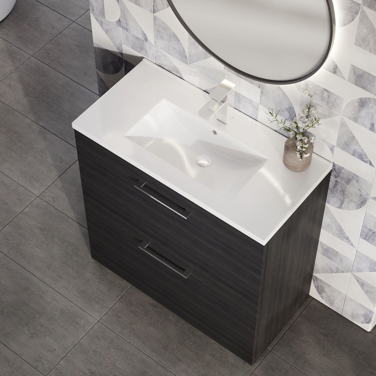 800mm FS 2-Drawer Vanity & Basin 2 - Charcoal Black