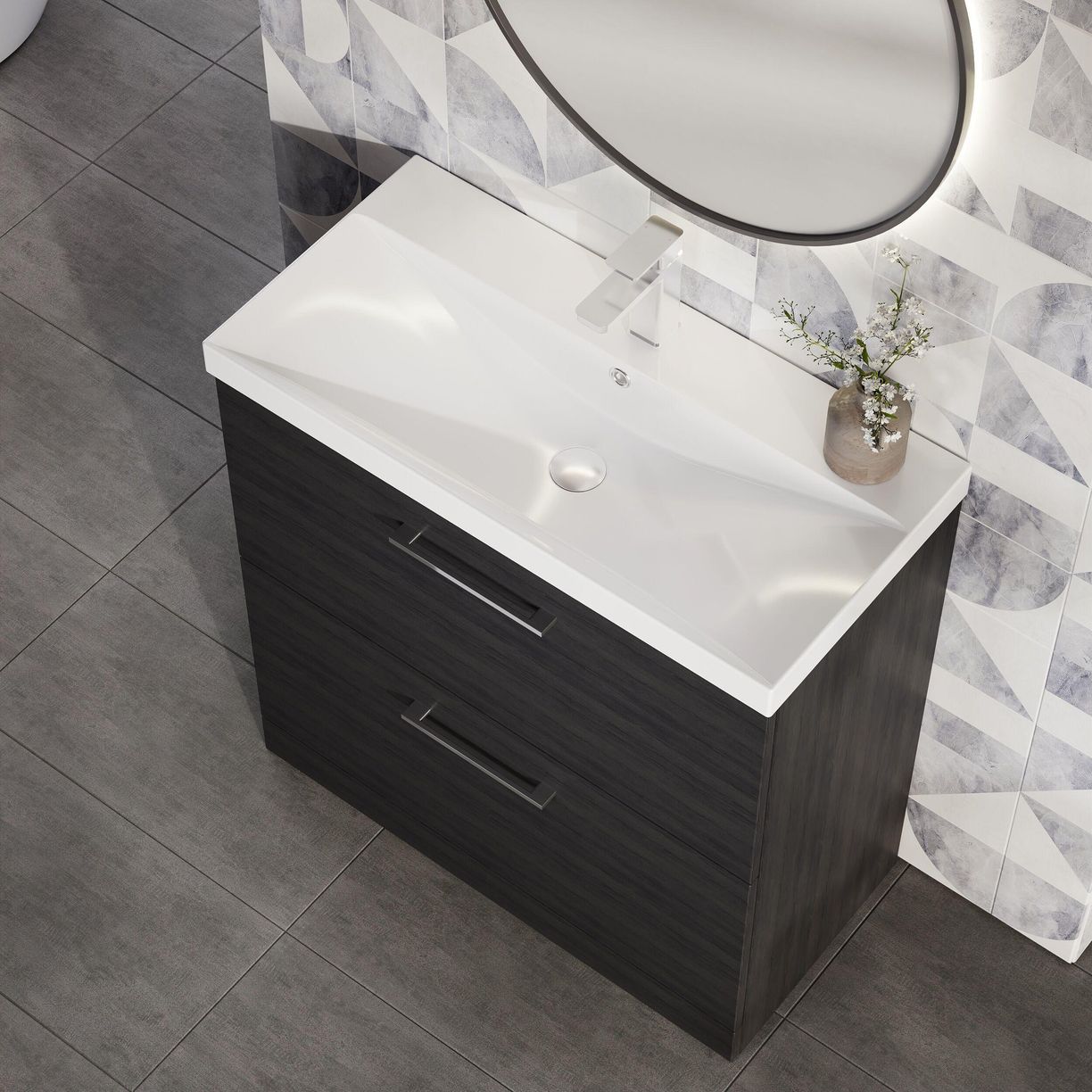 800mm FS 2-Drawer Vanity & Basin 3 - Charcoal Black