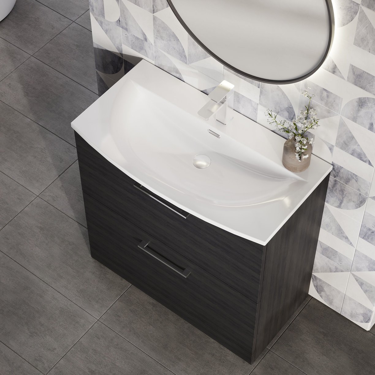 800mm FS 2-Drawer Vanity & Basin 4 - Charcoal Black
