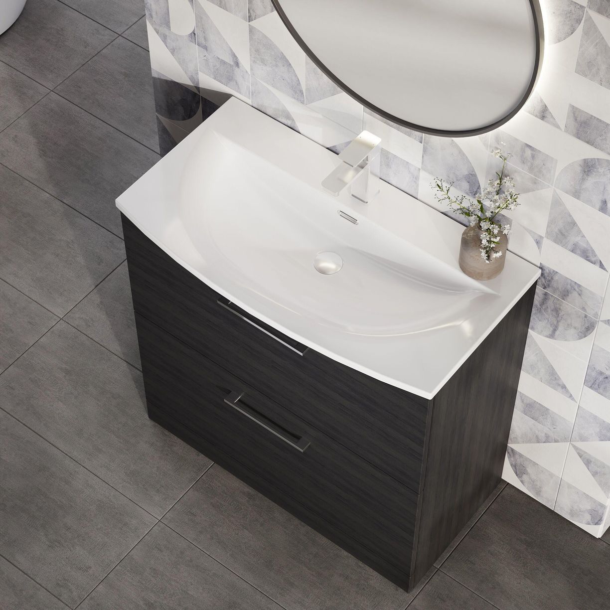 800mm FS 2-Drawer Vanity & Basin 4 - Charcoal Black