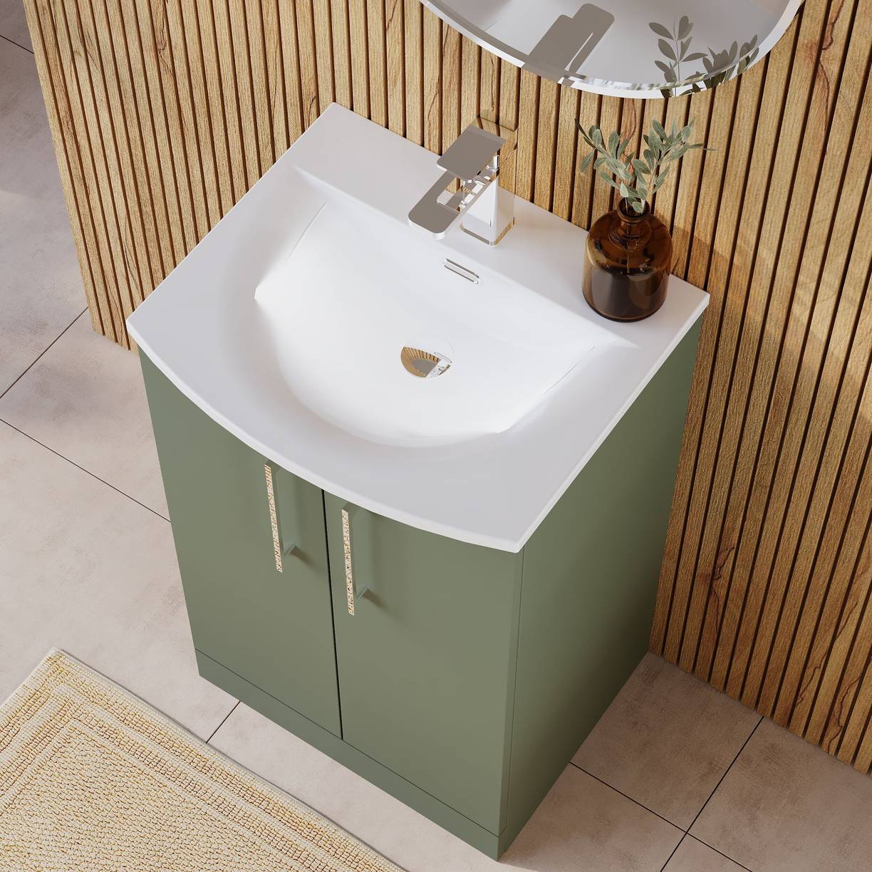 500mm FS 2-Door Vanity & Basin 4 - Satin Green