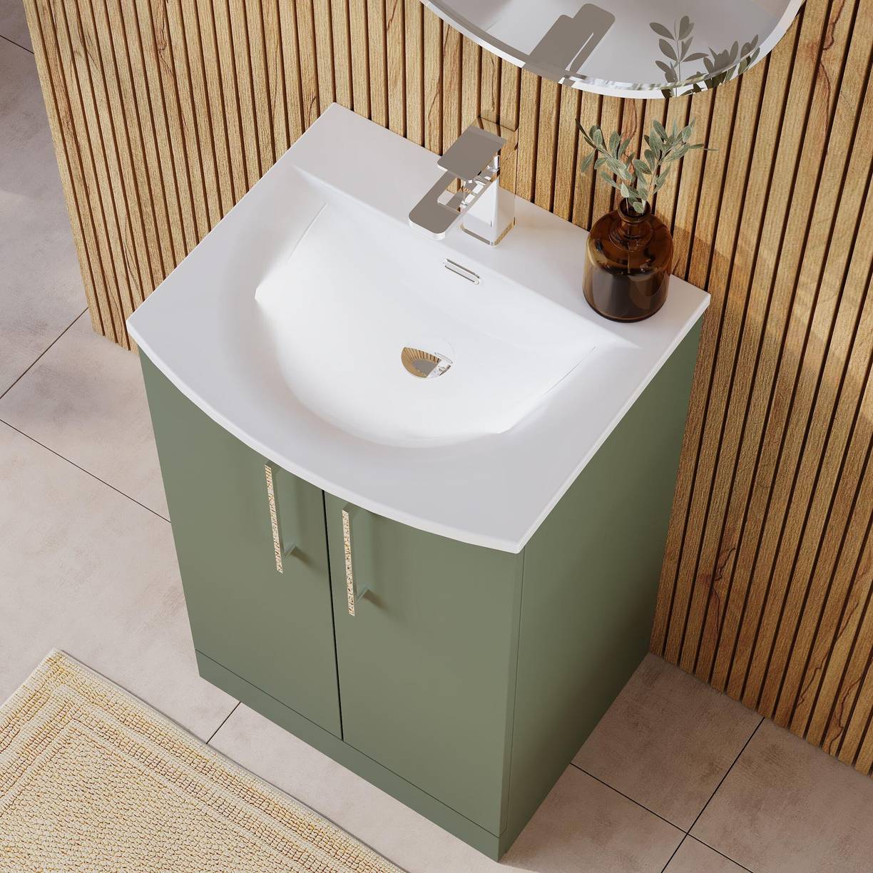 500mm FS 2-Door Vanity & Basin 4 - Satin Green