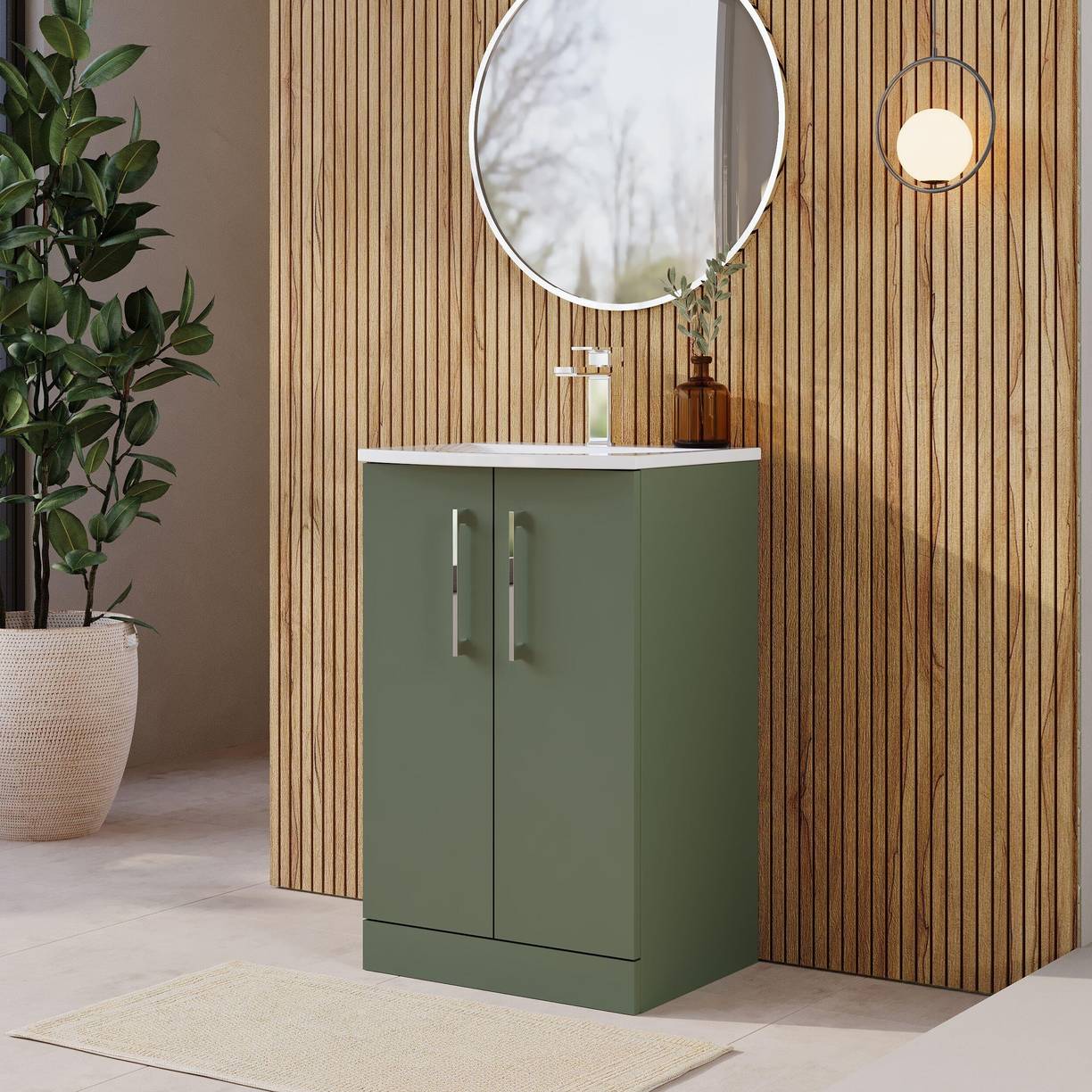 500mm FS 2-Door Vanity & Basin 4 - Satin Green