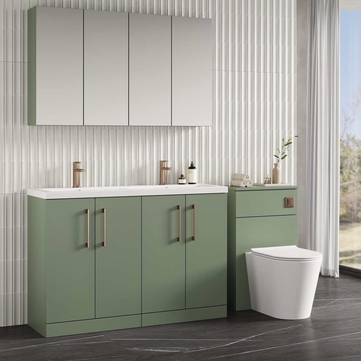 1200mm FS 4-Door Vanity & Double Basin - Satin Green