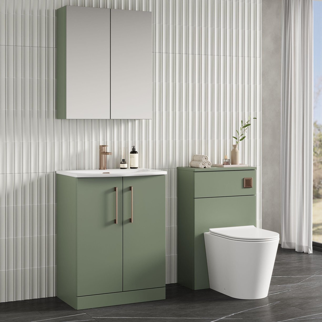 600mm FS 2-Door Vanity & Basin 4 - Satin Green