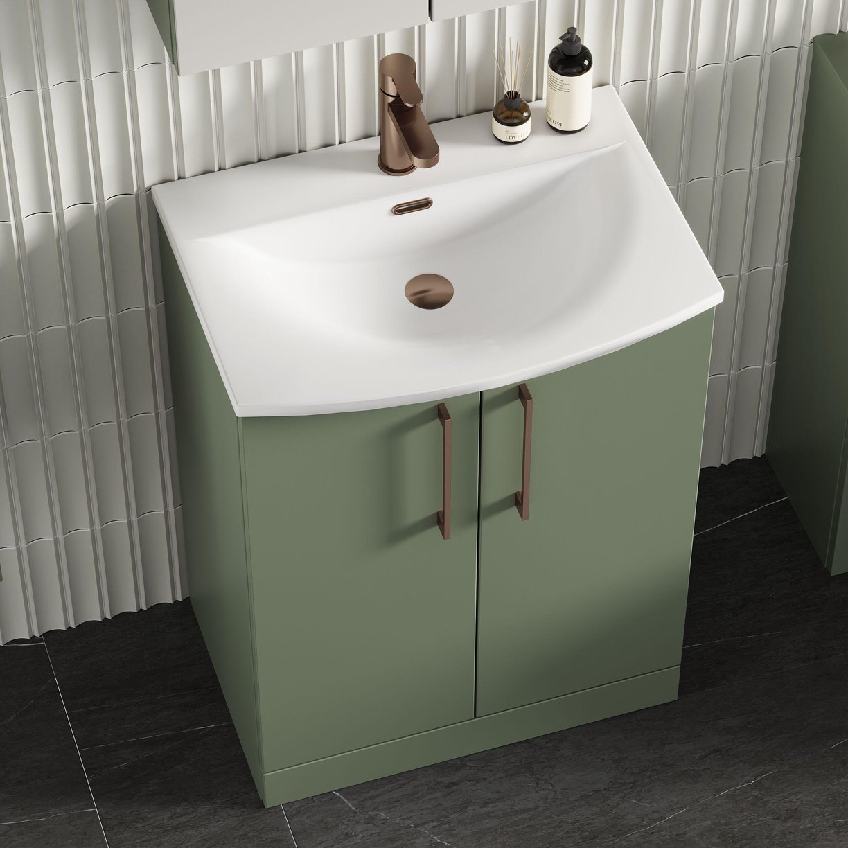 600mm FS 2-Door Vanity & Basin 4 - Satin Green