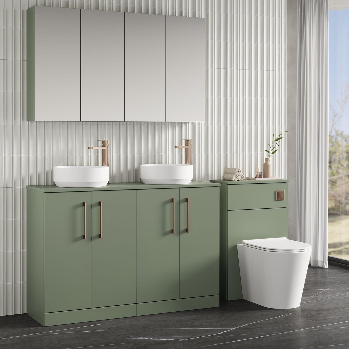 1200mm FS 4-Door Vanity & Worktop - Satin Green