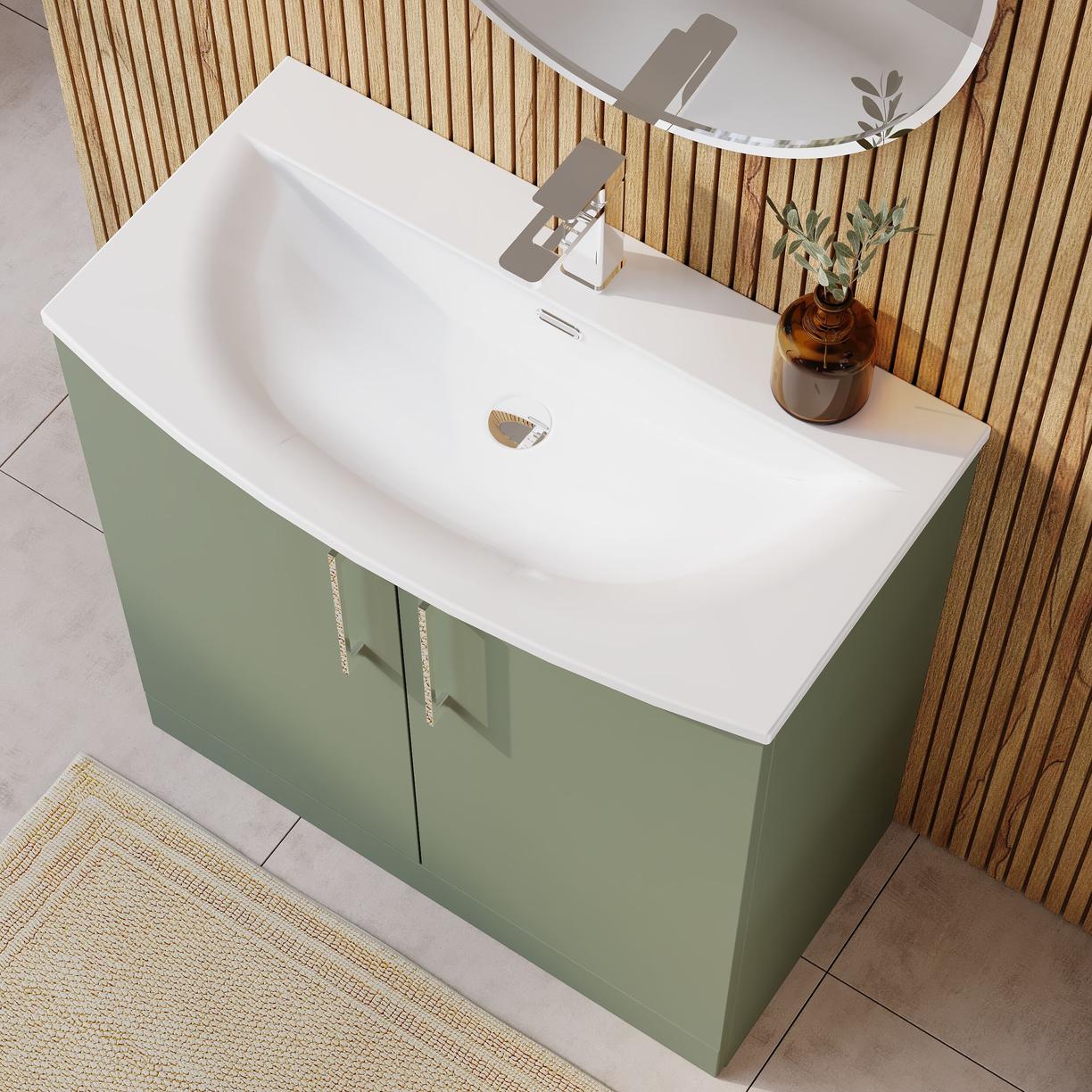800mm FS 2-Door Vanity & Basin 4 - Satin Green