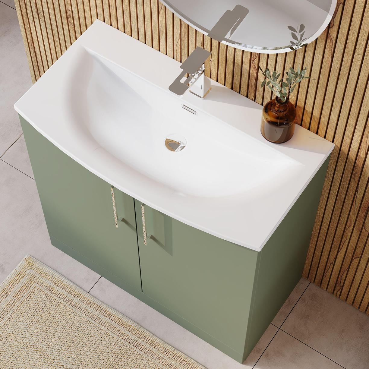 800mm FS 2-Door Vanity & Basin 4 - Satin Green