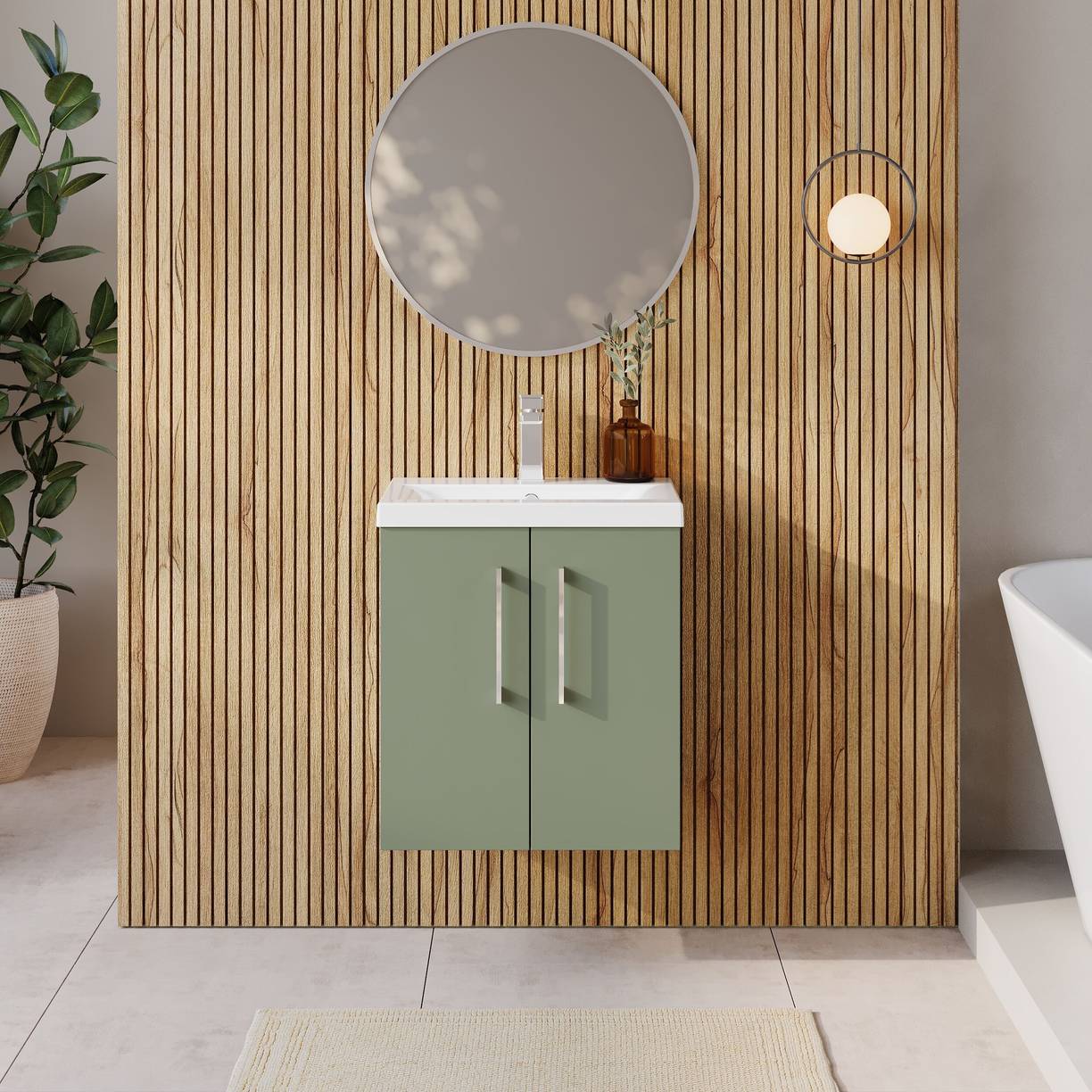 500mm WH 2-Door Vanity & Basin 1 - Satin Green