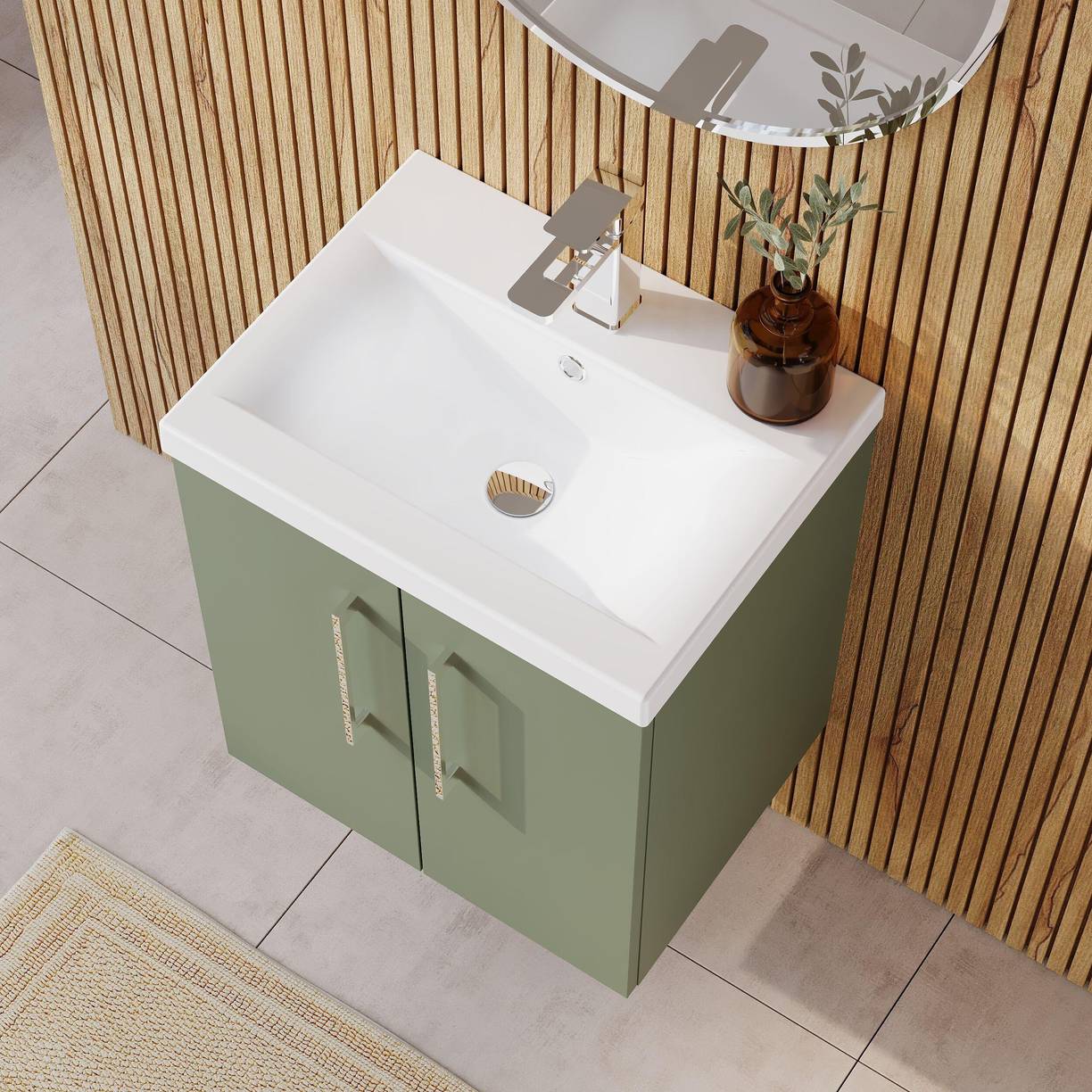 500mm WH 2-Door Vanity & Basin 1 - Satin Green