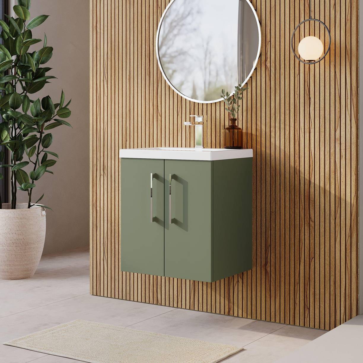 500mm WH 2-Door Vanity & Basin 1 - Satin Green