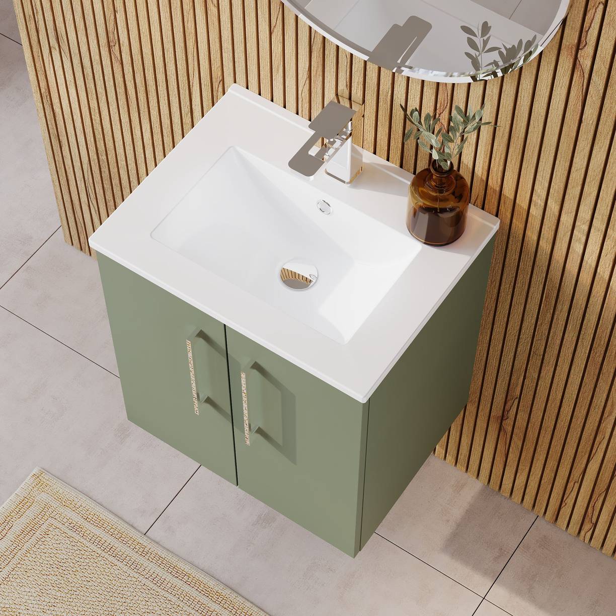 500mm WH 2-Door Vanity & Basin 2 - Satin Green
