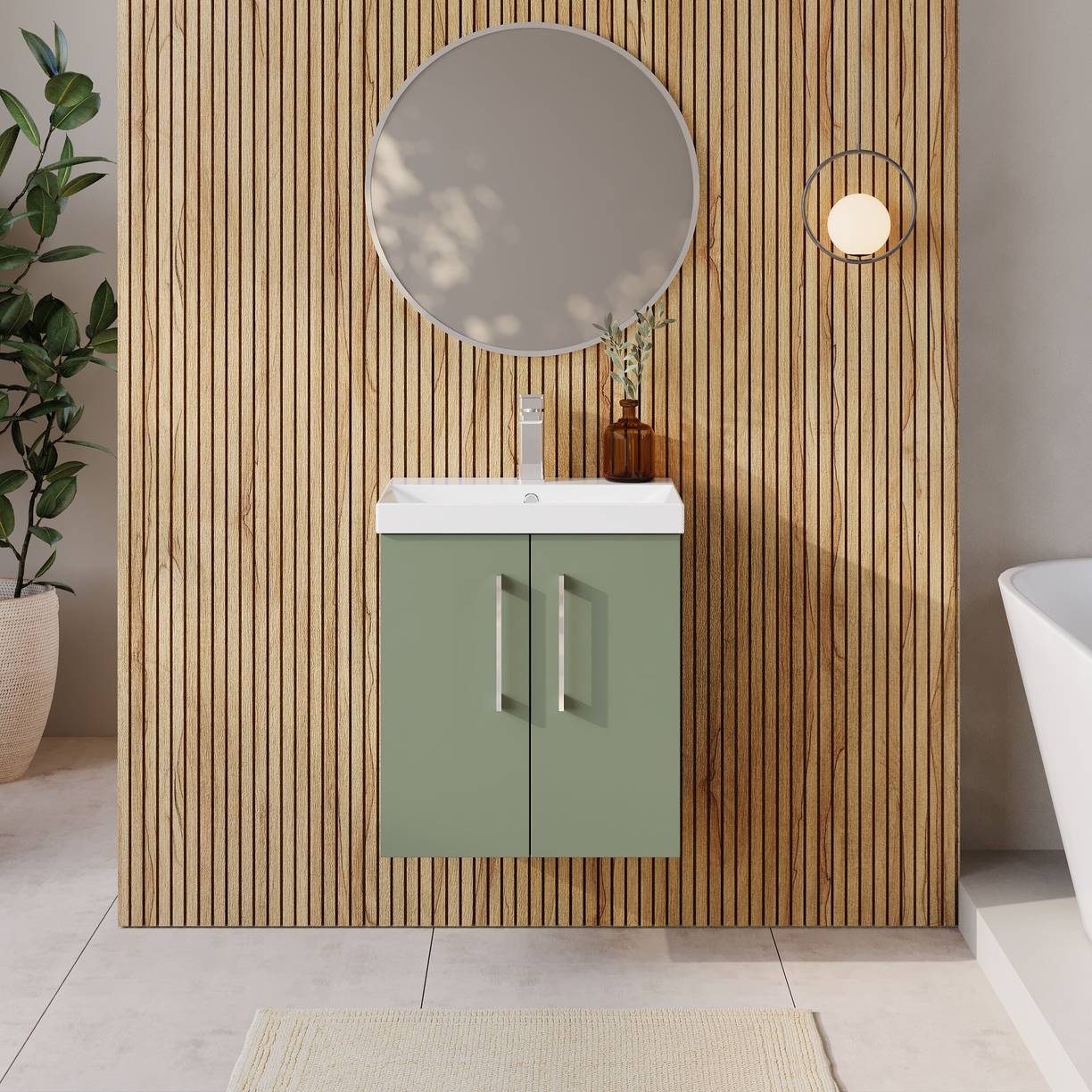 500mm WH 2-Door Vanity & Basin 3 - Satin Green