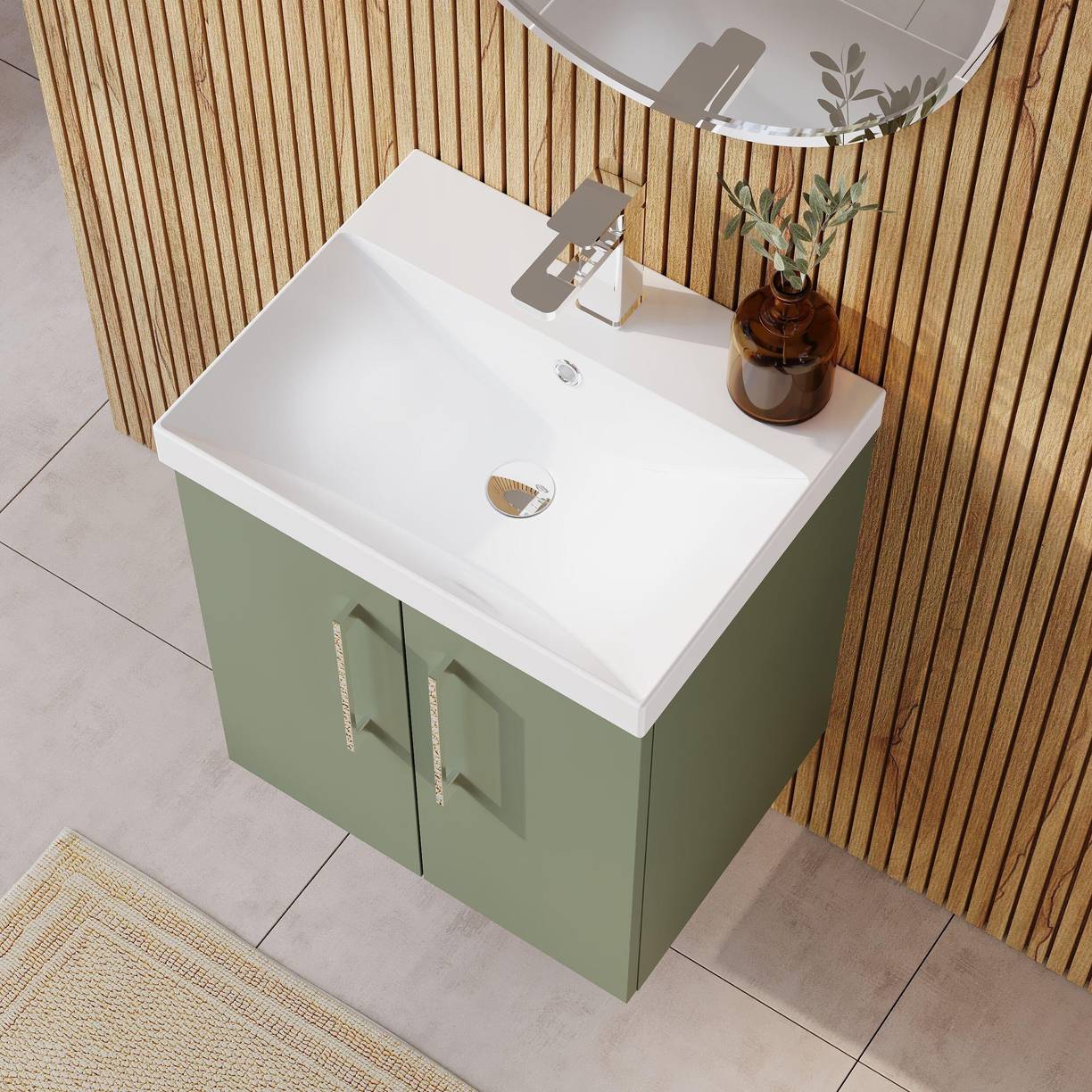 500mm WH 2-Door Vanity & Basin 3 - Satin Green