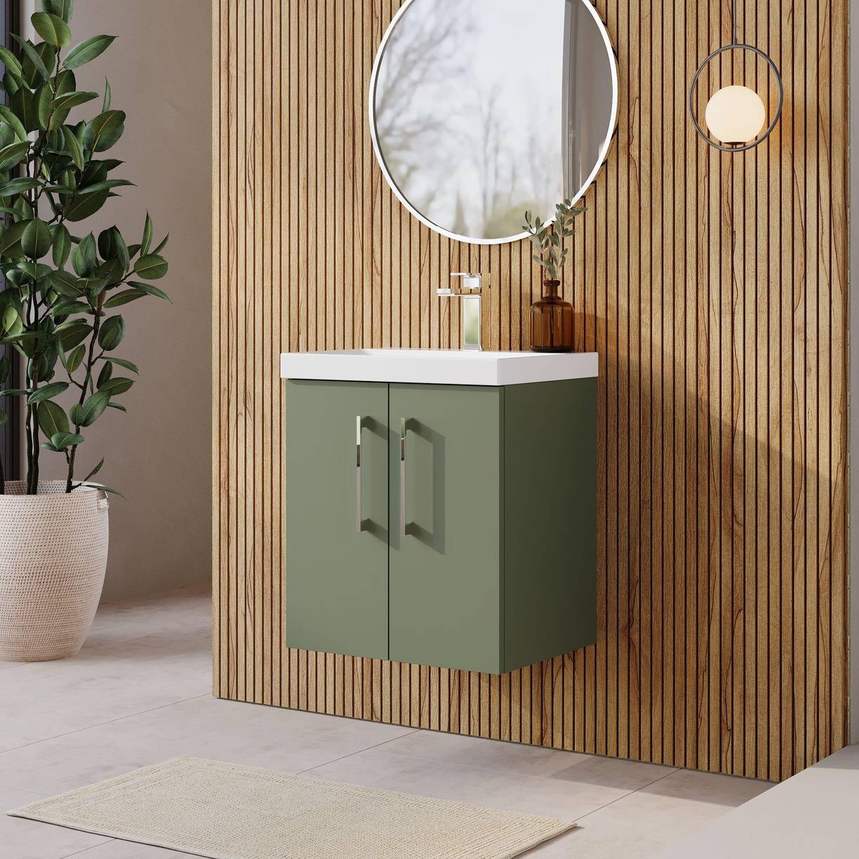 500mm WH 2-Door Vanity & Basin 3 - Satin Green