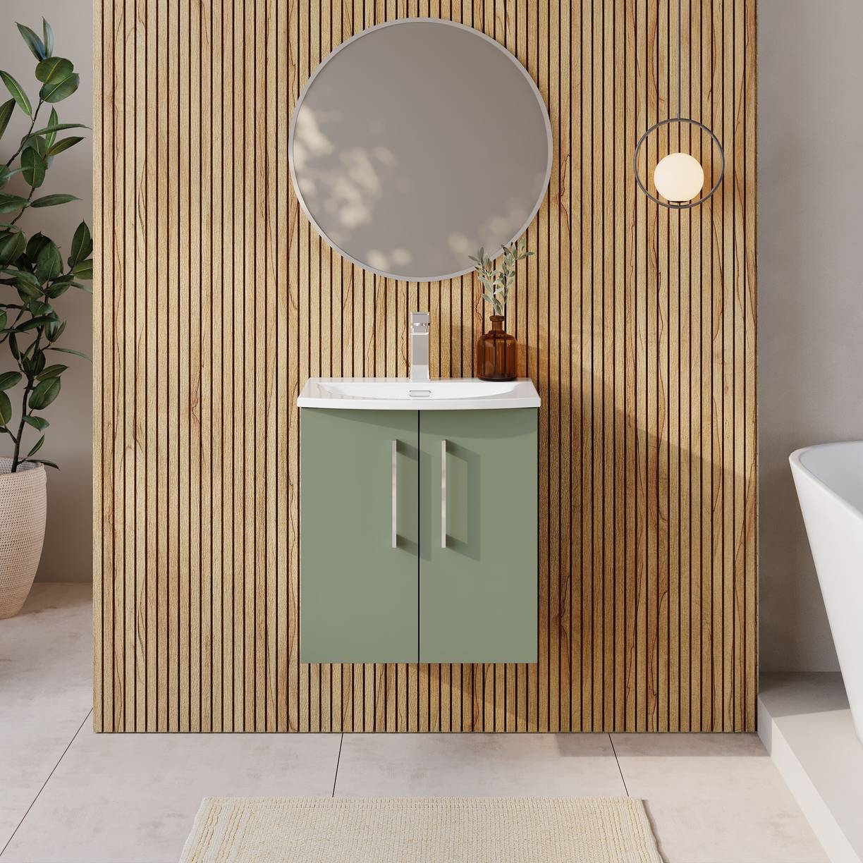 500mm WH 2-Door Vanity & Basin 4 - Satin Green
