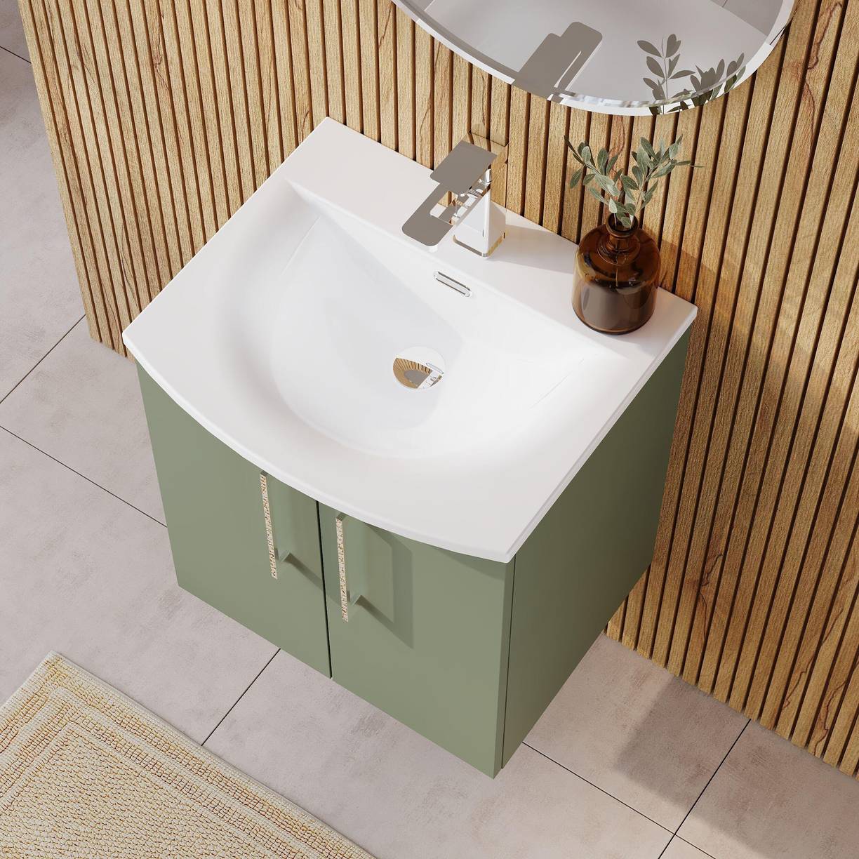 500mm WH 2-Door Vanity & Basin 4 - Satin Green