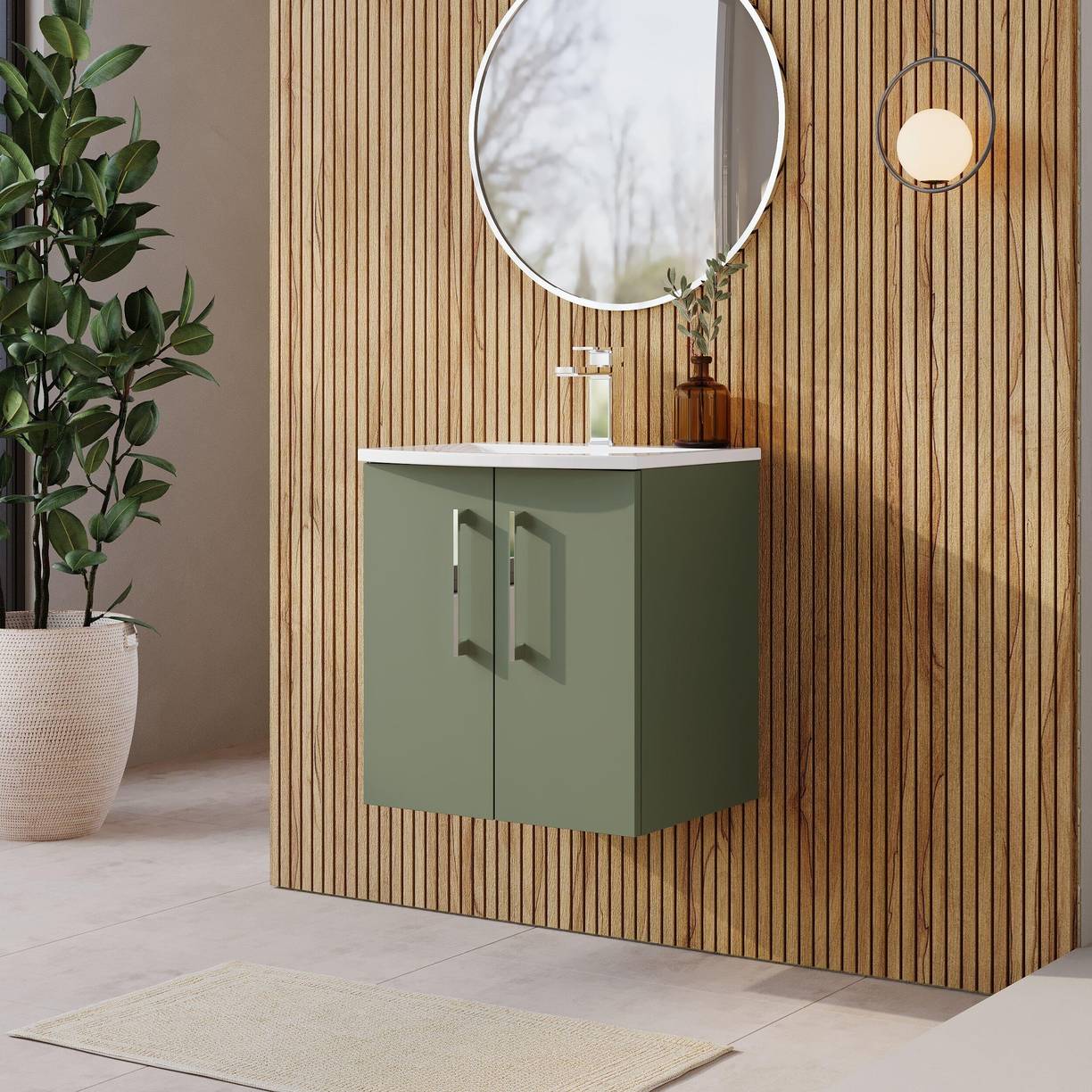 500mm WH 2-Door Vanity & Basin 4 - Satin Green