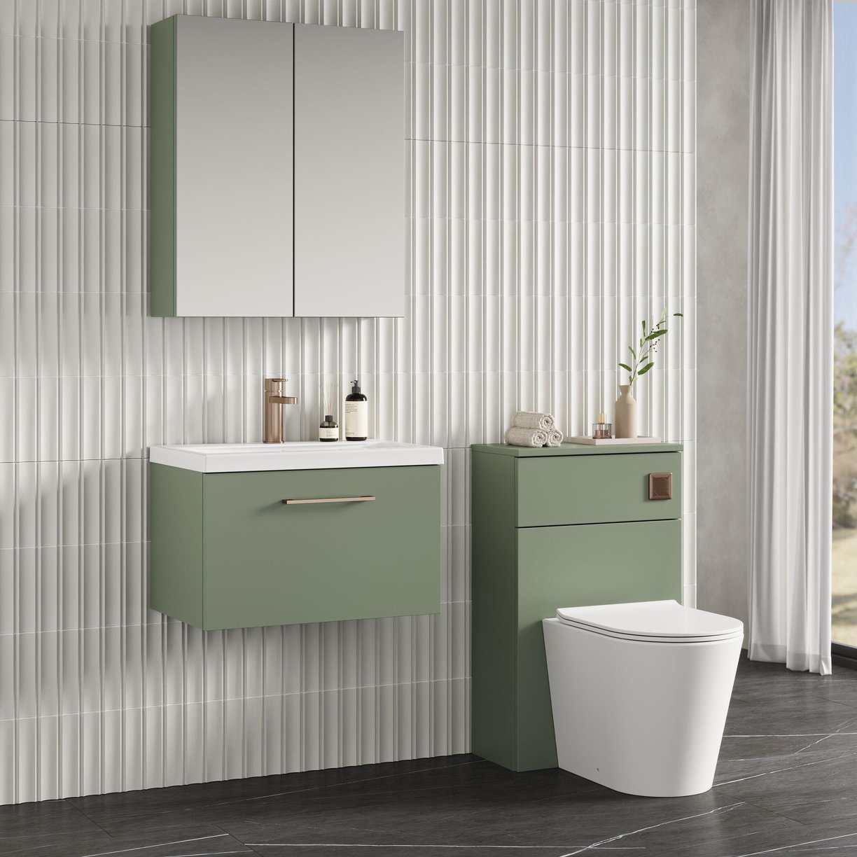 600mm WH 1-Drawer Vanity & Basin 1 - Satin Green
