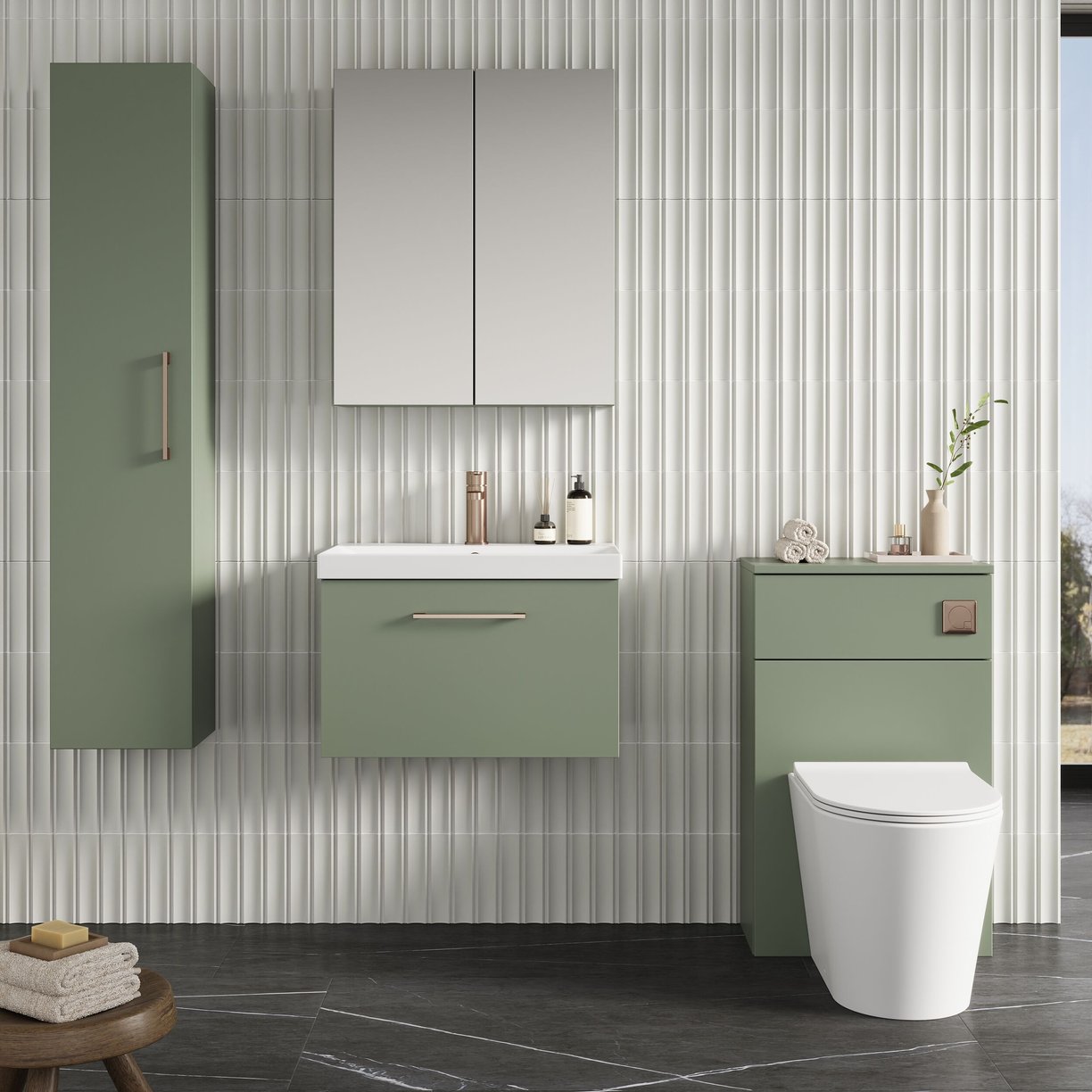 600mm WH 1-Drawer Vanity & Basin 3 - Satin Green