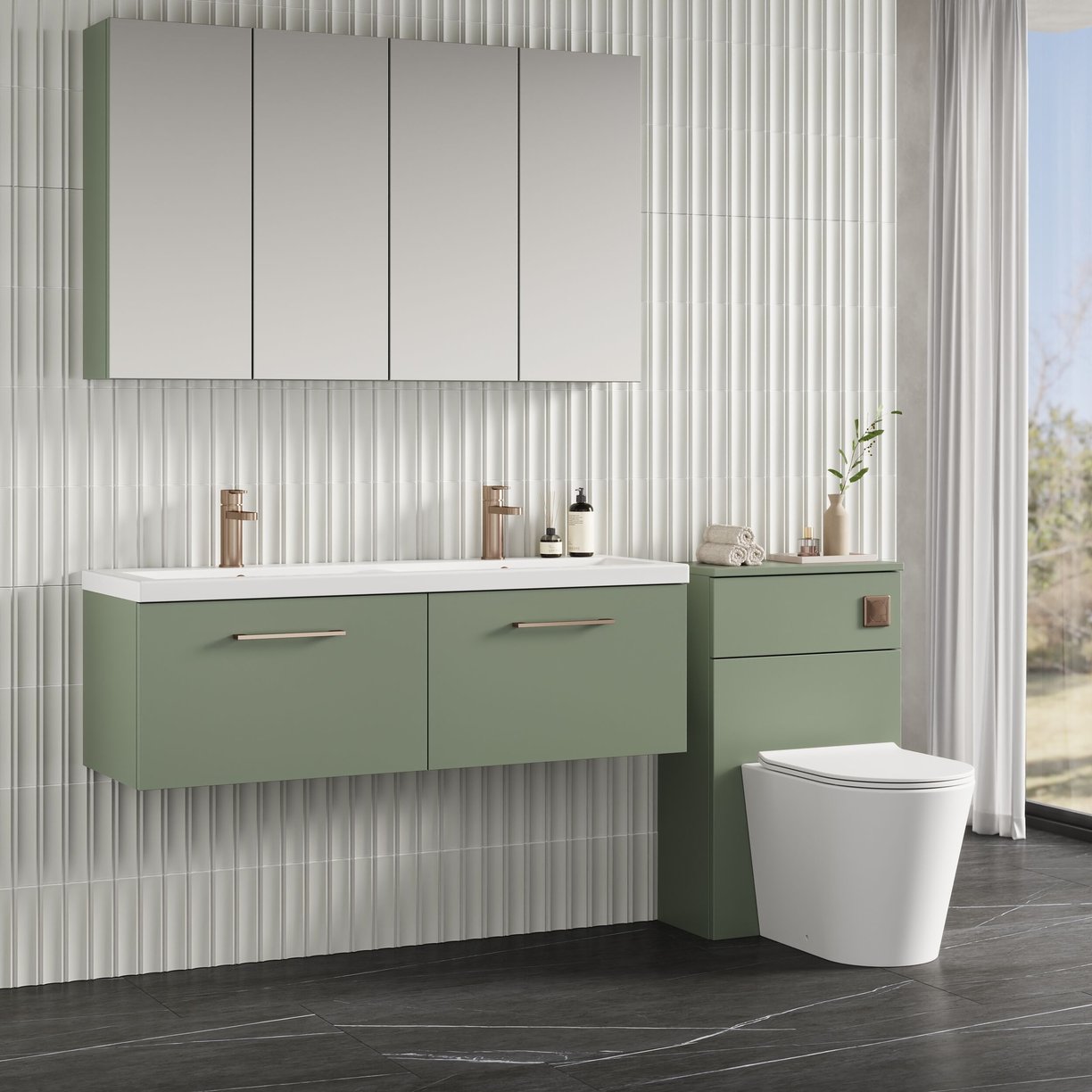1200mm WH 2-Drawer Vanity & Double Basin - Satin Green